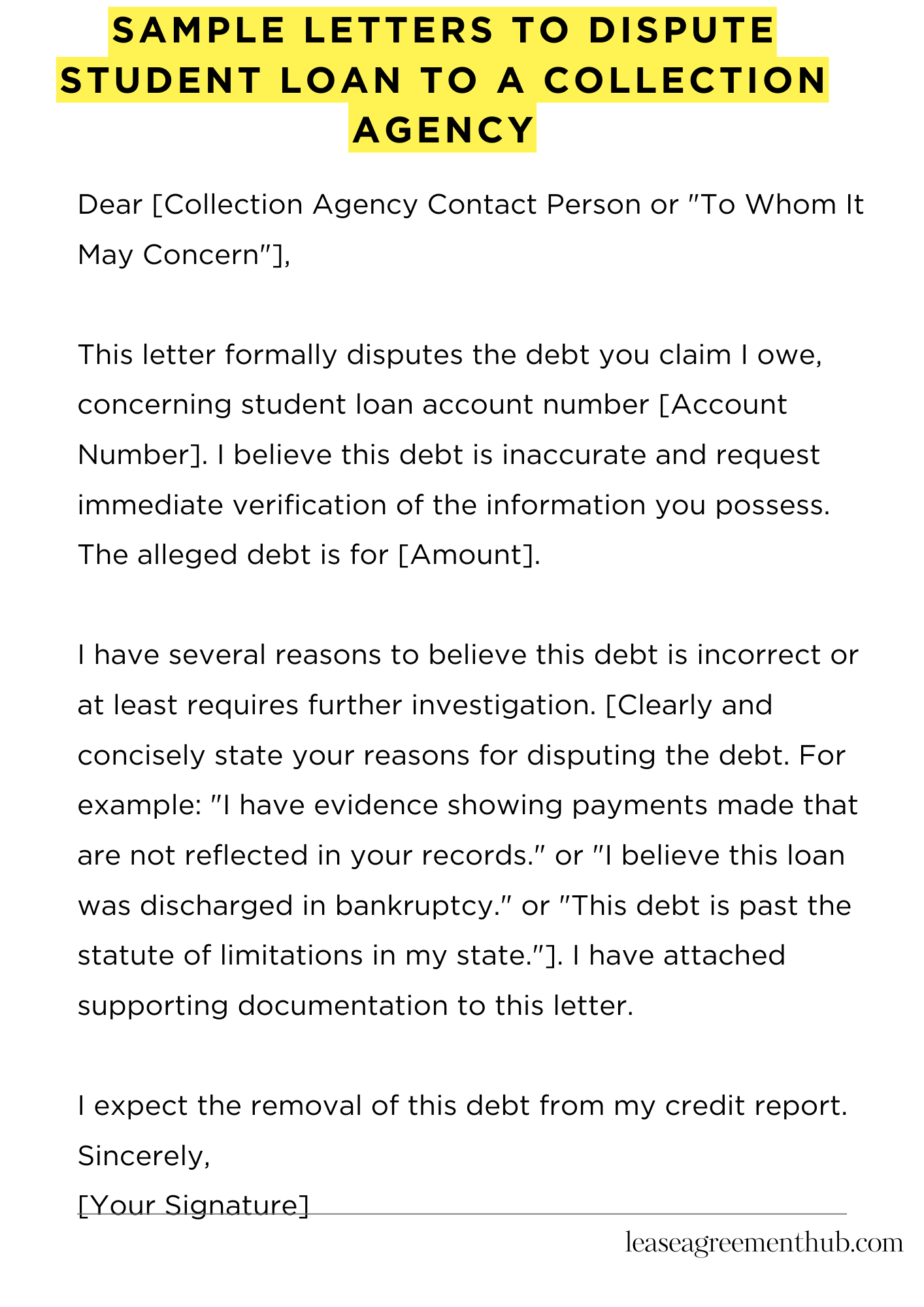 Sample Letters To Dispute Student Loan To A Collection Agency