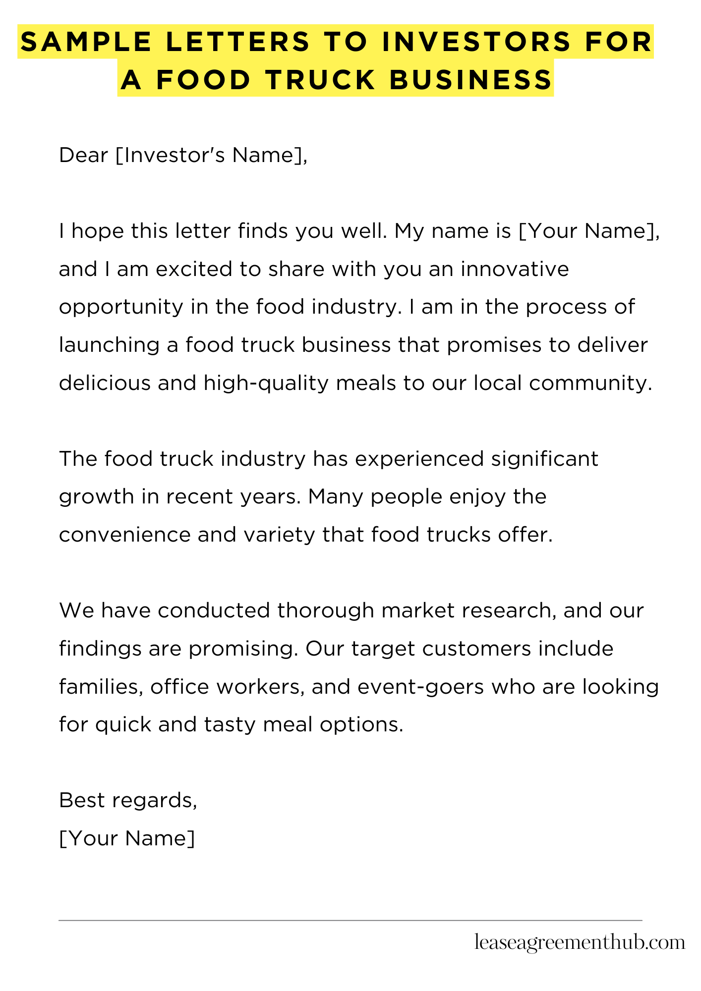 Sample Letters To Investors For A Food Truck Business