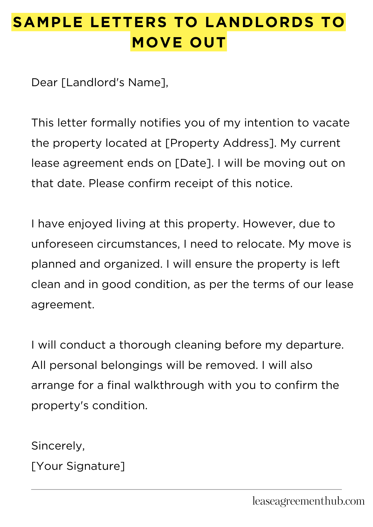 Sample Letters To Landlords To Move Out