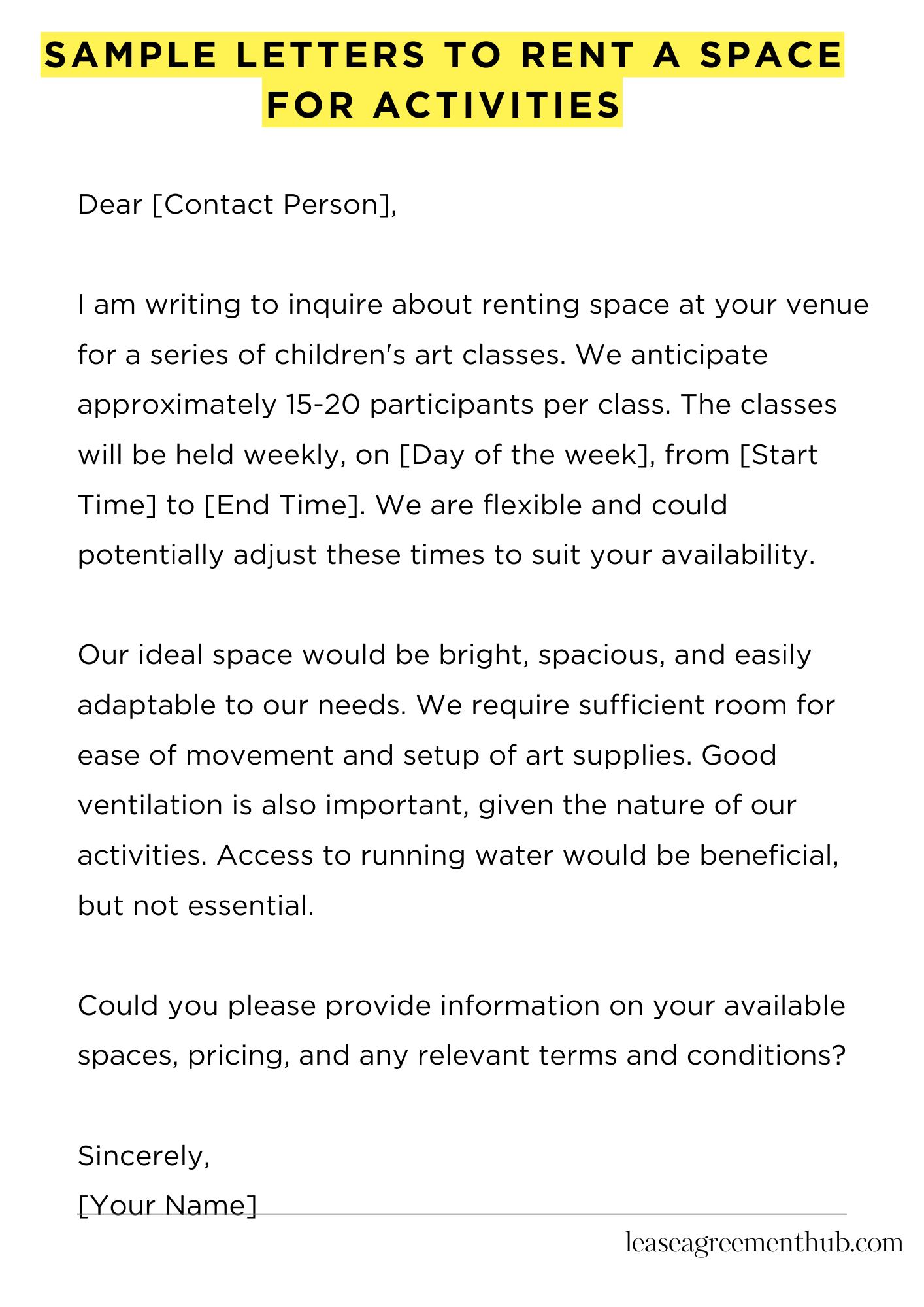 Sample Letters To Rent A Space For Activities