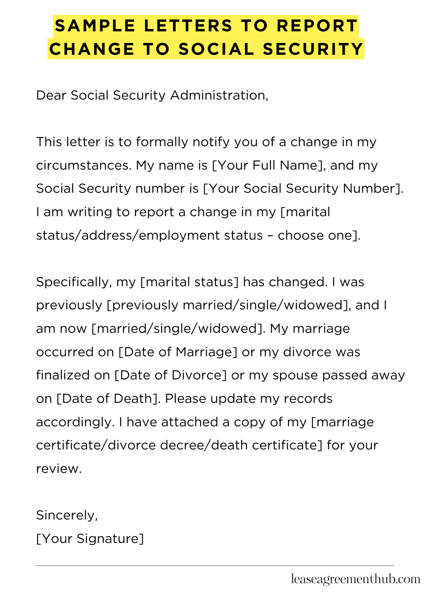 Sample Letters To Report Change To Social Security
