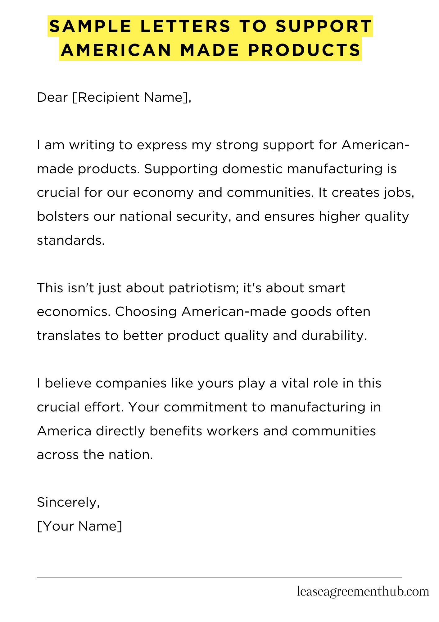 Sample Letters To Support American Made Products