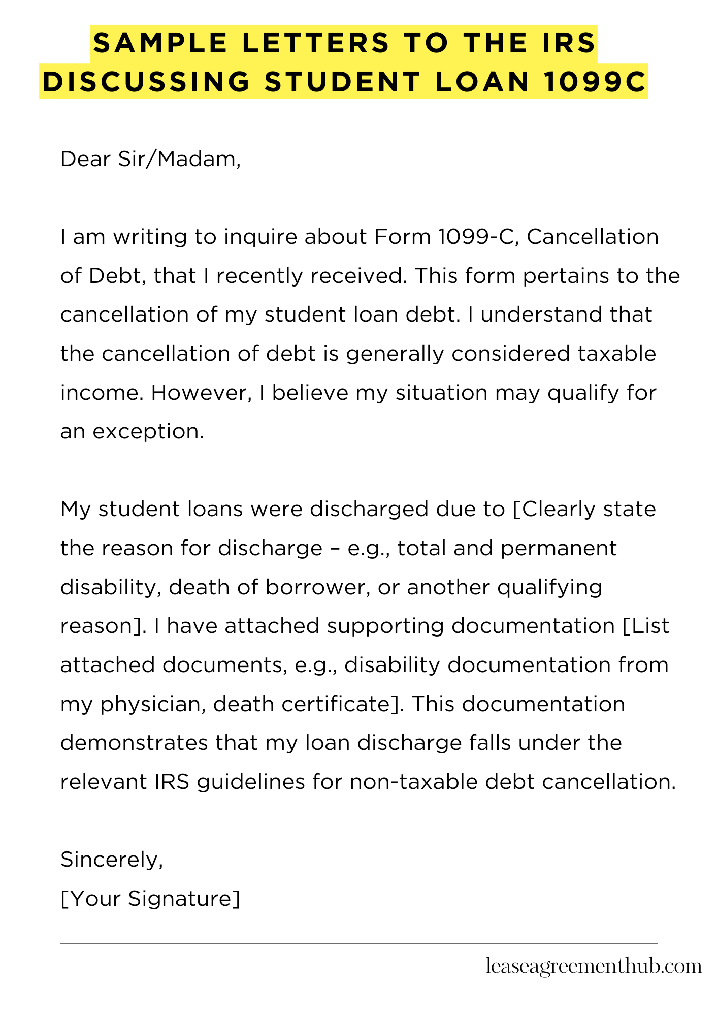 Sample Letters To The Irs Discussing Student Loan 1099C