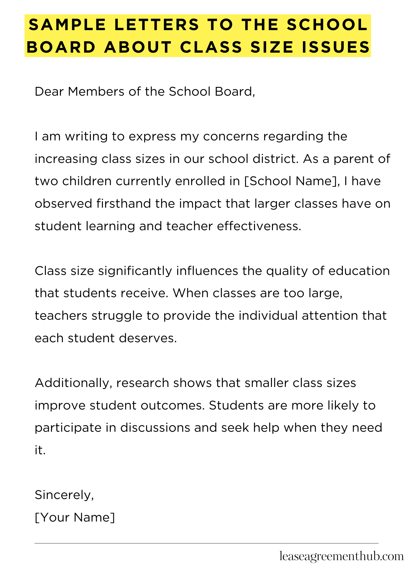 Sample Letters To The School Board About Class Size Issues