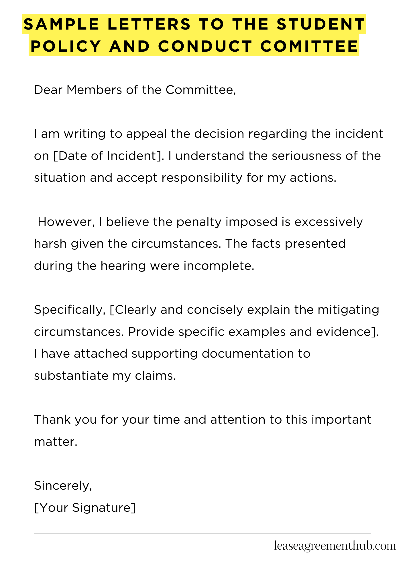 Sample Letters To The Student Policy And Conduct Comittee