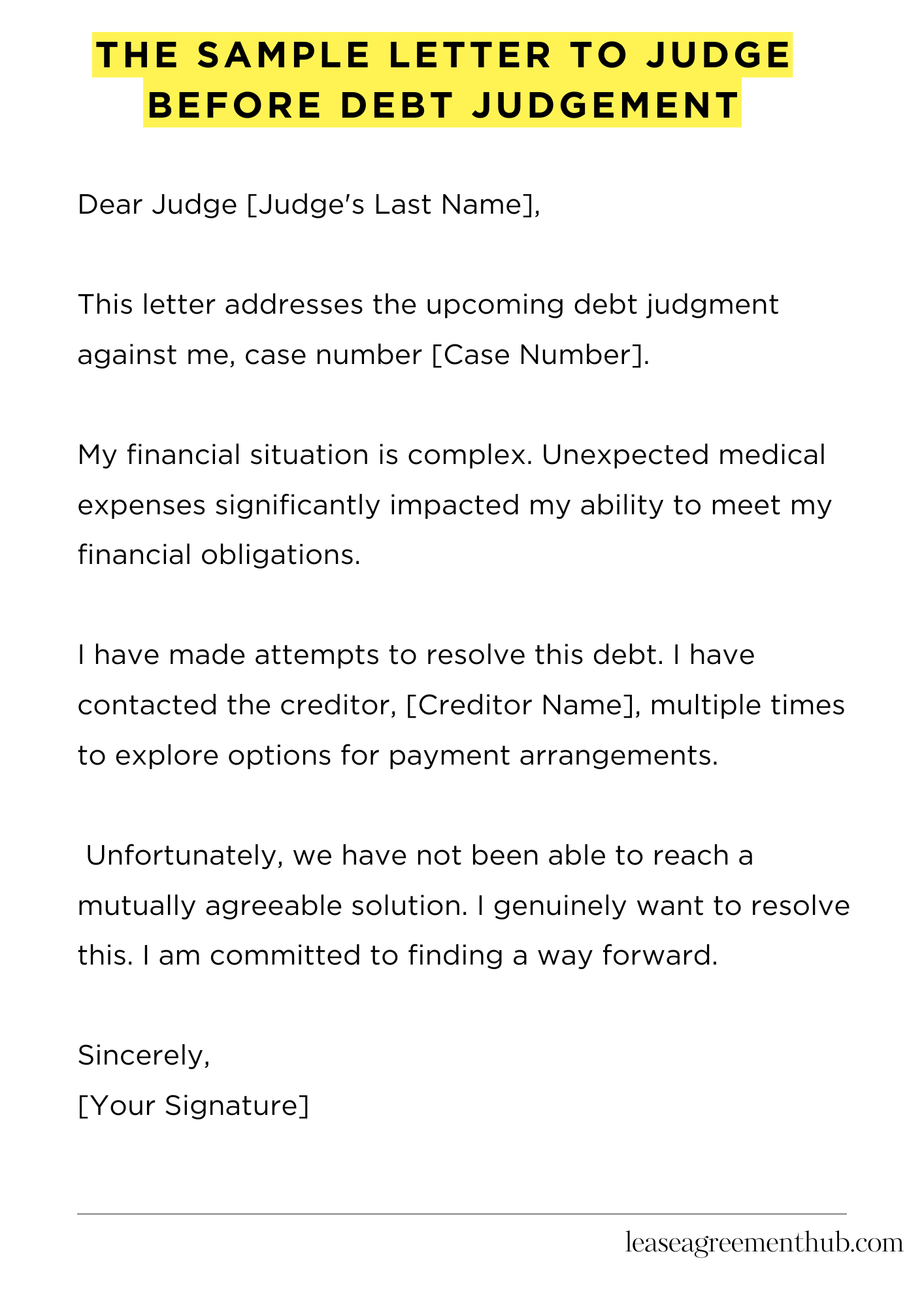 The Sample Letter To Judge Before Debt Judgement