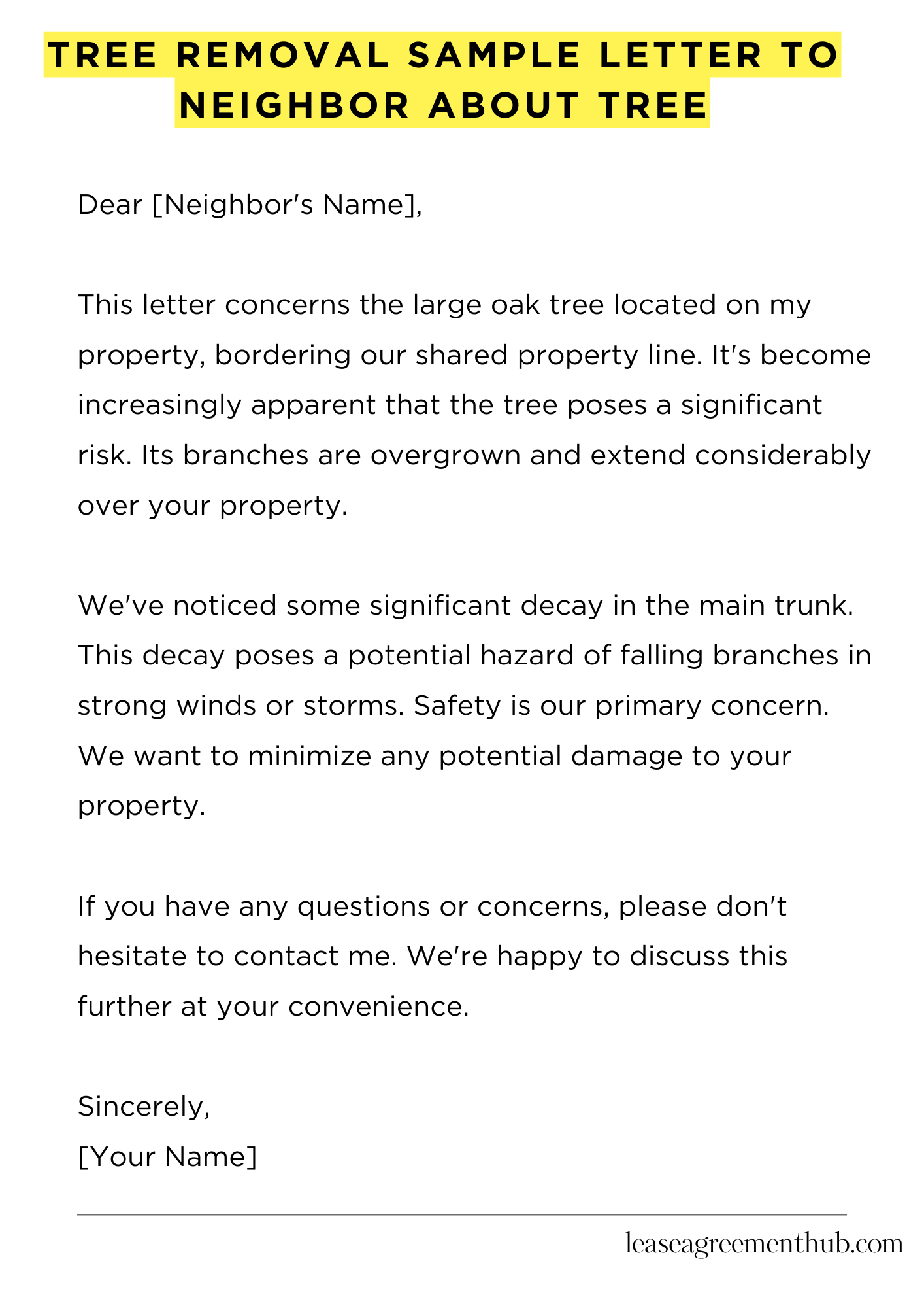 Tree Removal Sample Letter To Neighbor About Tree