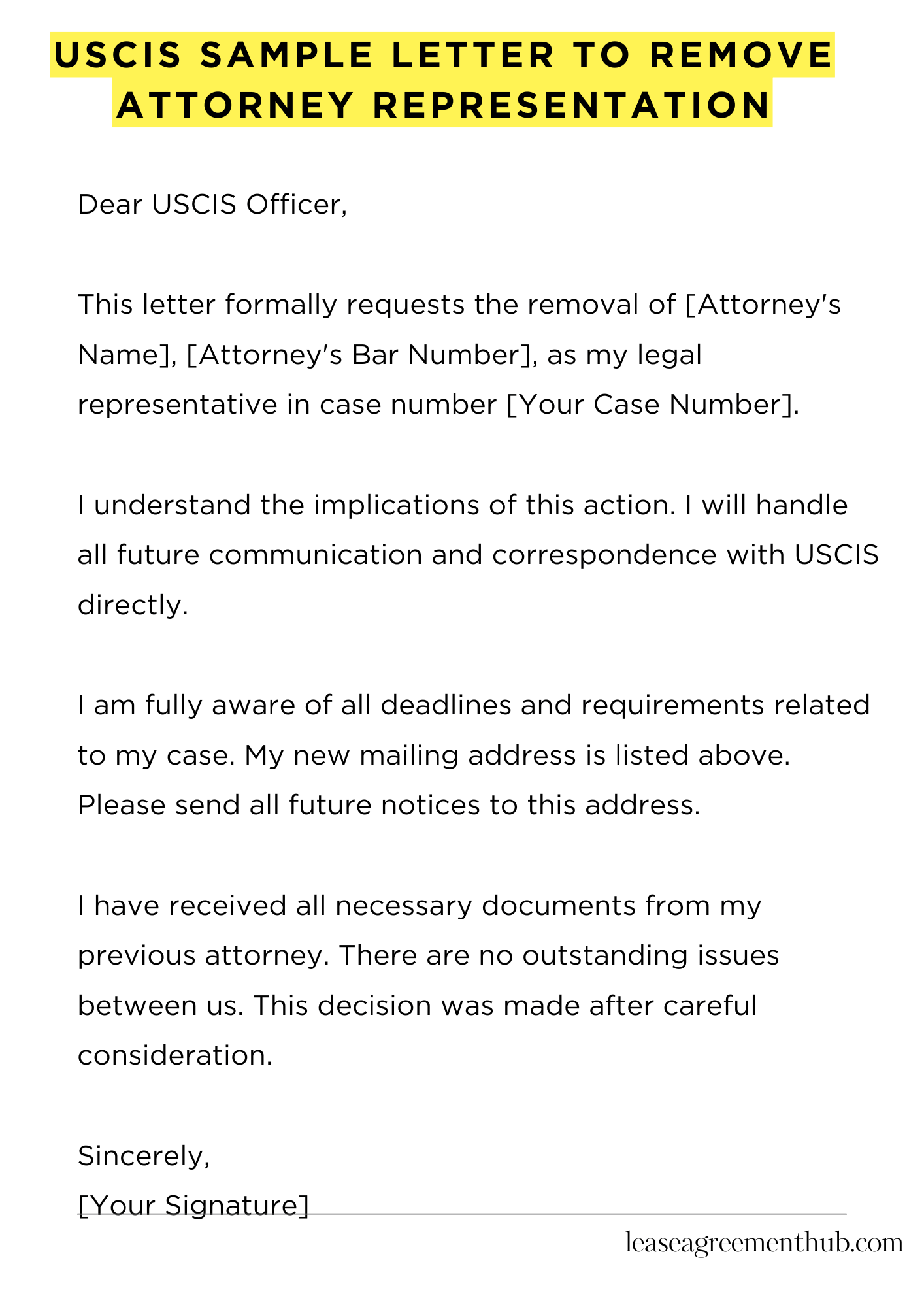 Uscis Sample Letter To Remove Attorney Representation