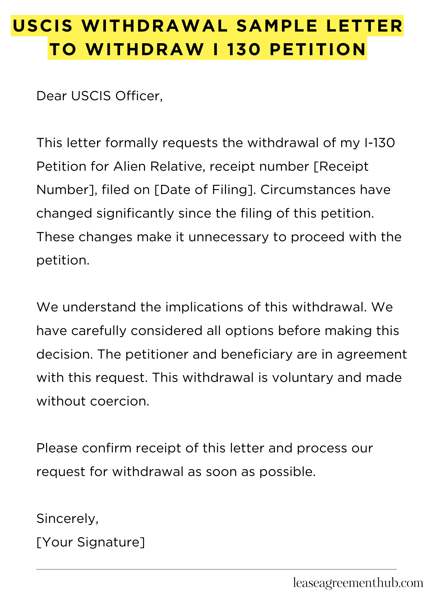 Uscis Withdrawal Sample Letter To Withdraw I 130 Petition