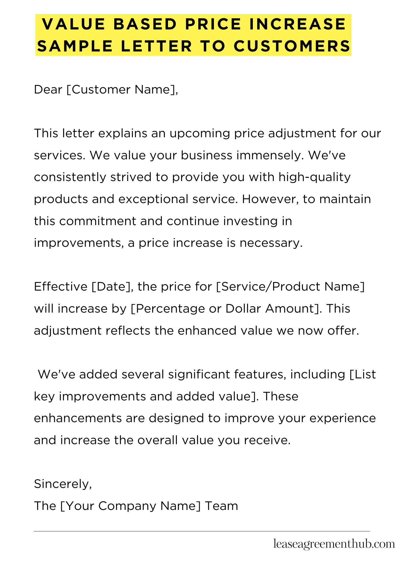 Value Based Price Increase Sample Letter To Customers