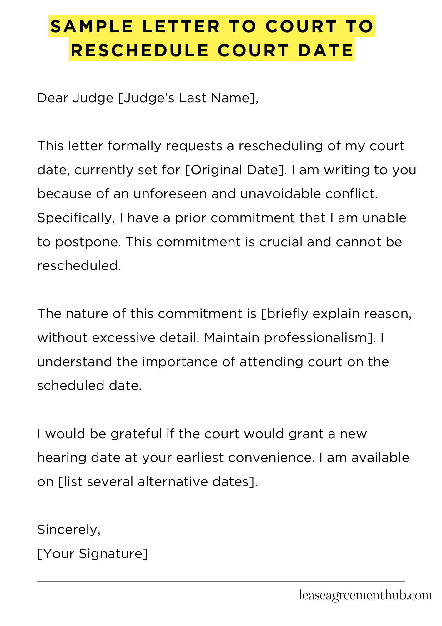 Sample Letter To Court To Reschedule Court Date