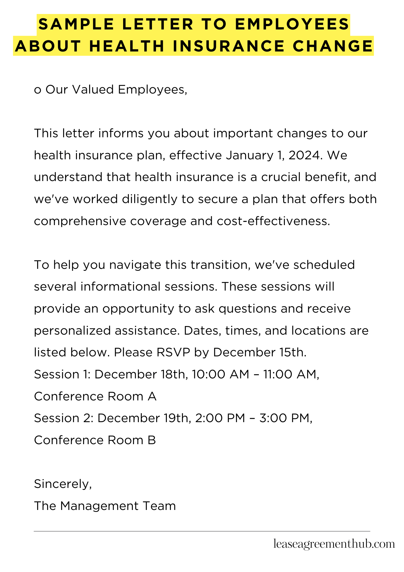 Sample Letter To Employees About Health Insurance Change