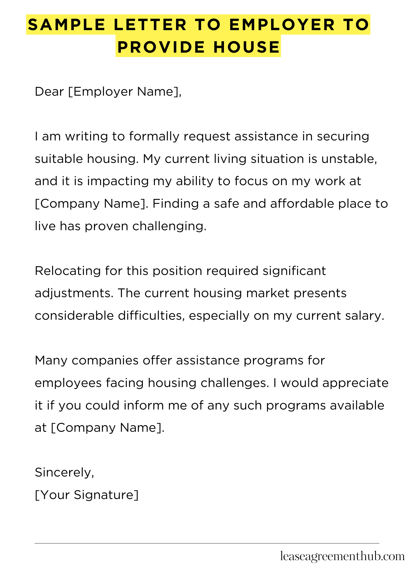 Sample Letter To Employer To Provide House