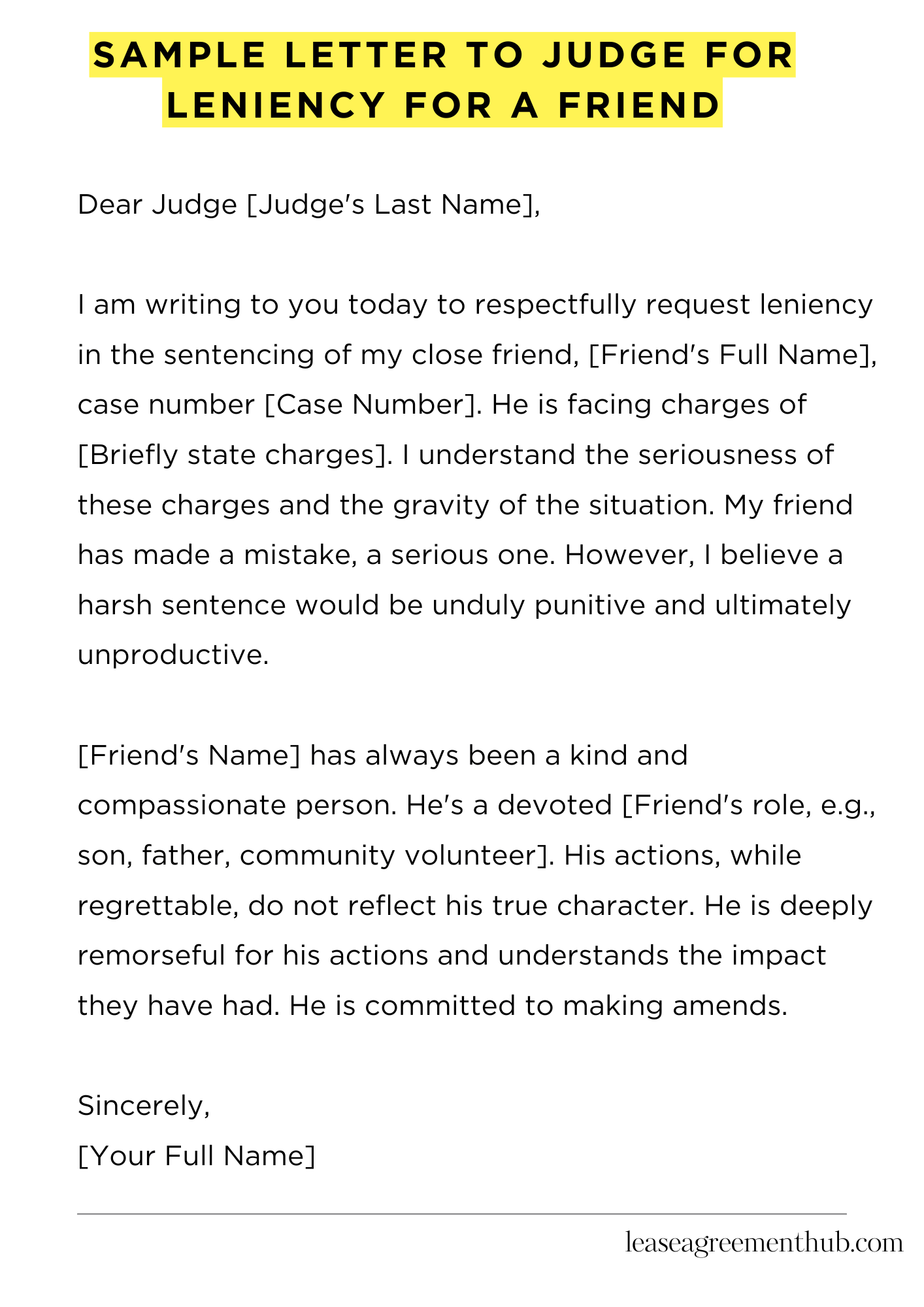 Sample Letter To Judge For Leniency For A Friend