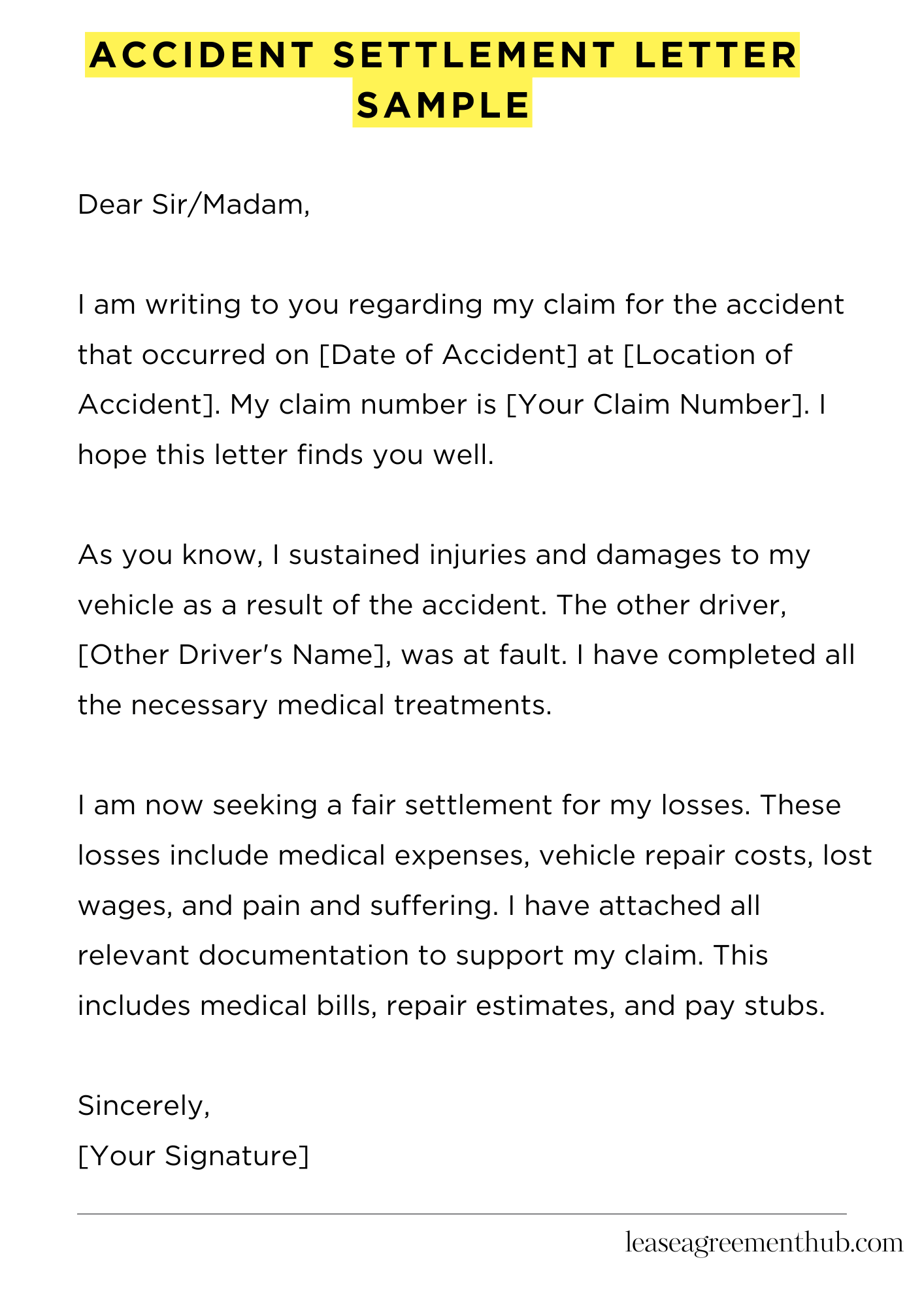 Accident Settlement Letter Sample
