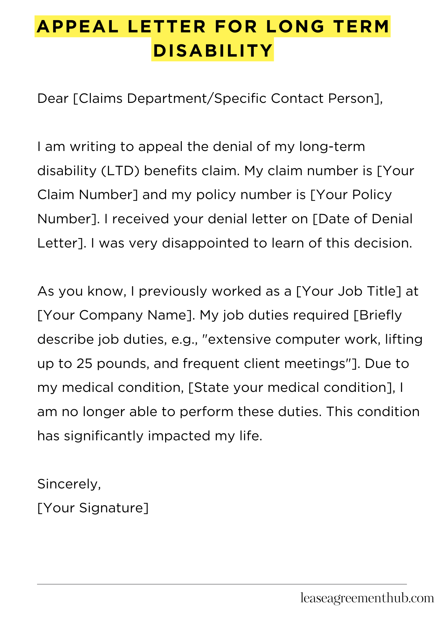 Appeal Letter For Long Term Disability