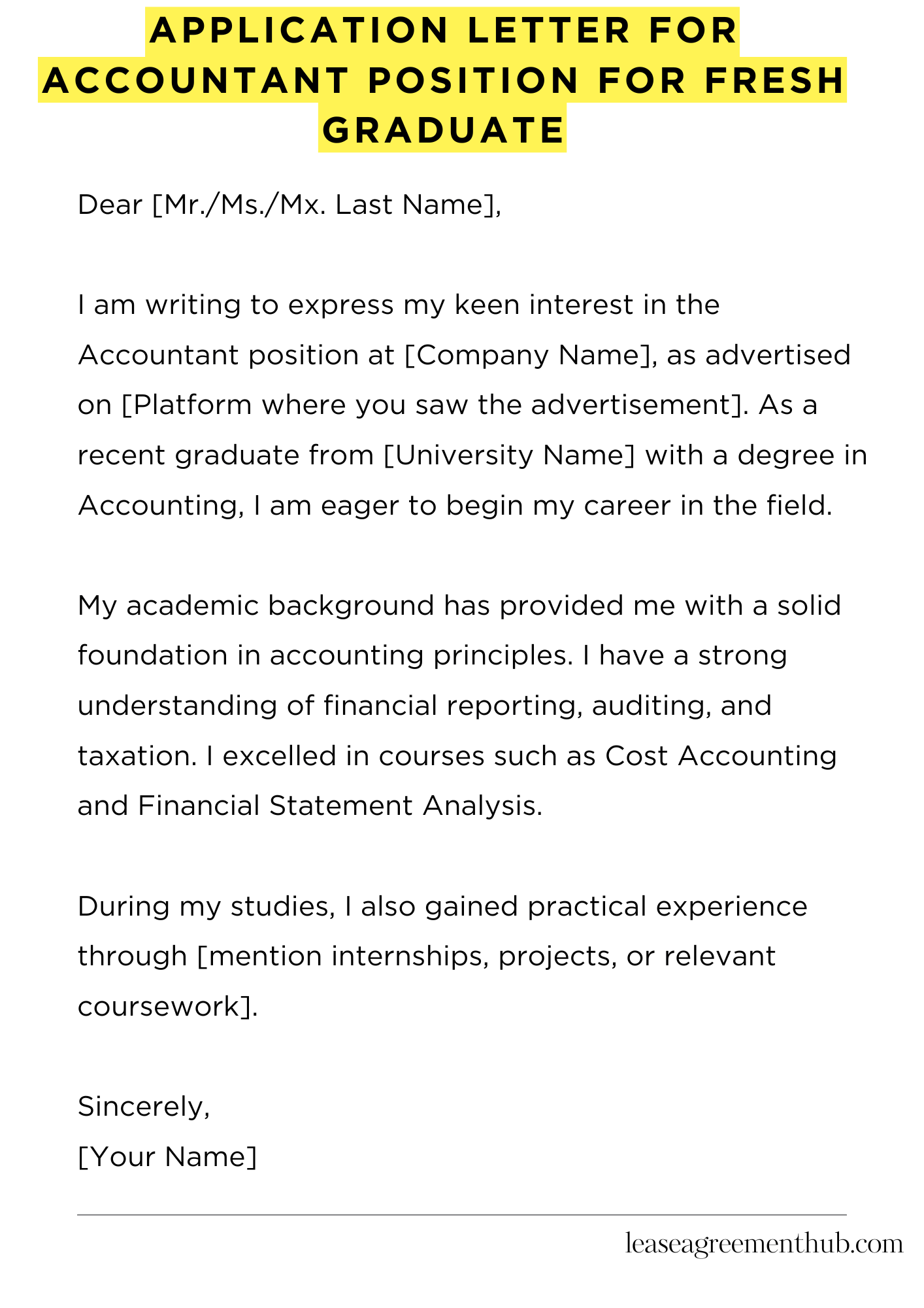Application Letter For Accountant Position For Fresh Graduate