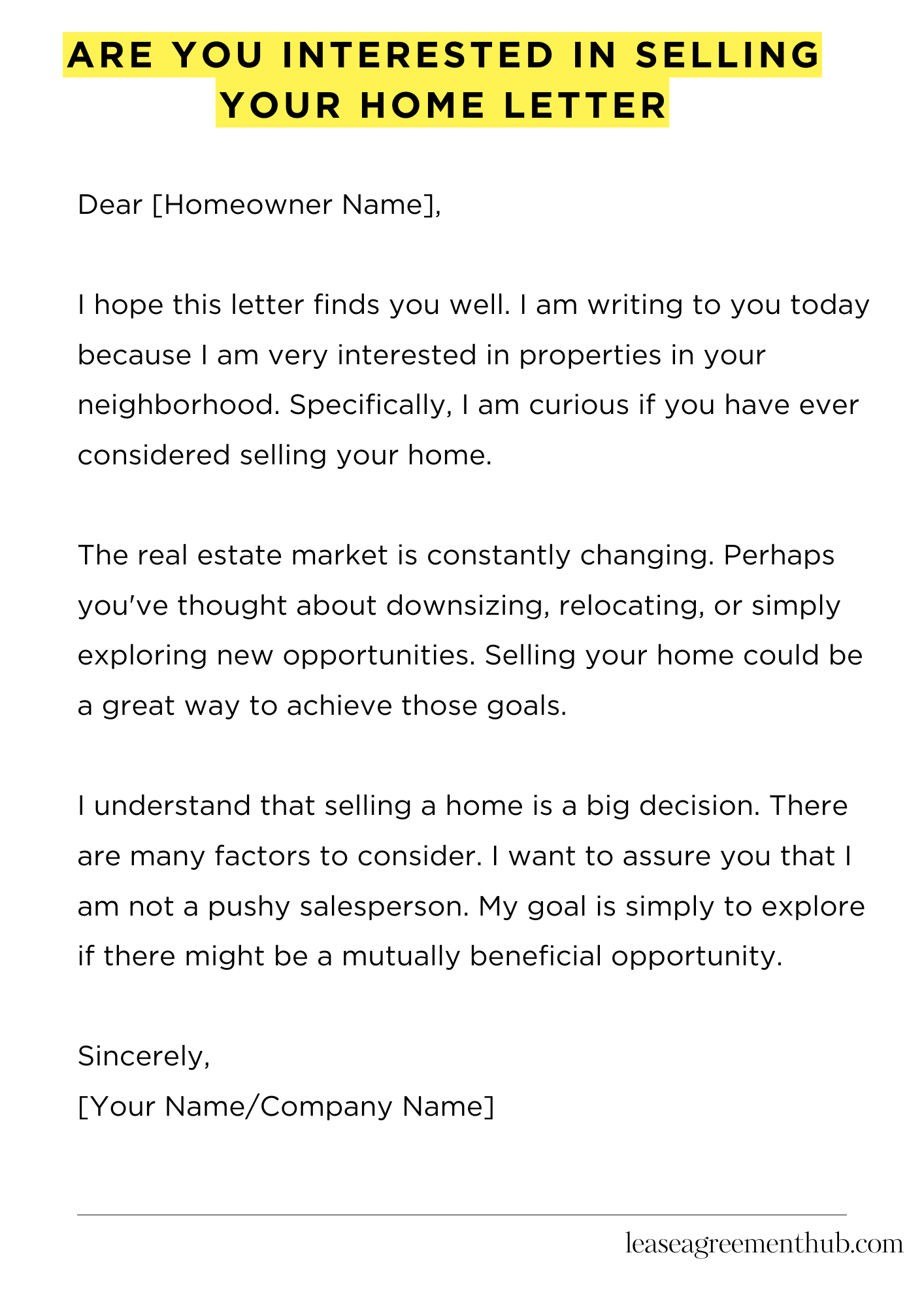 Are You Interested In Selling Your Home Letter