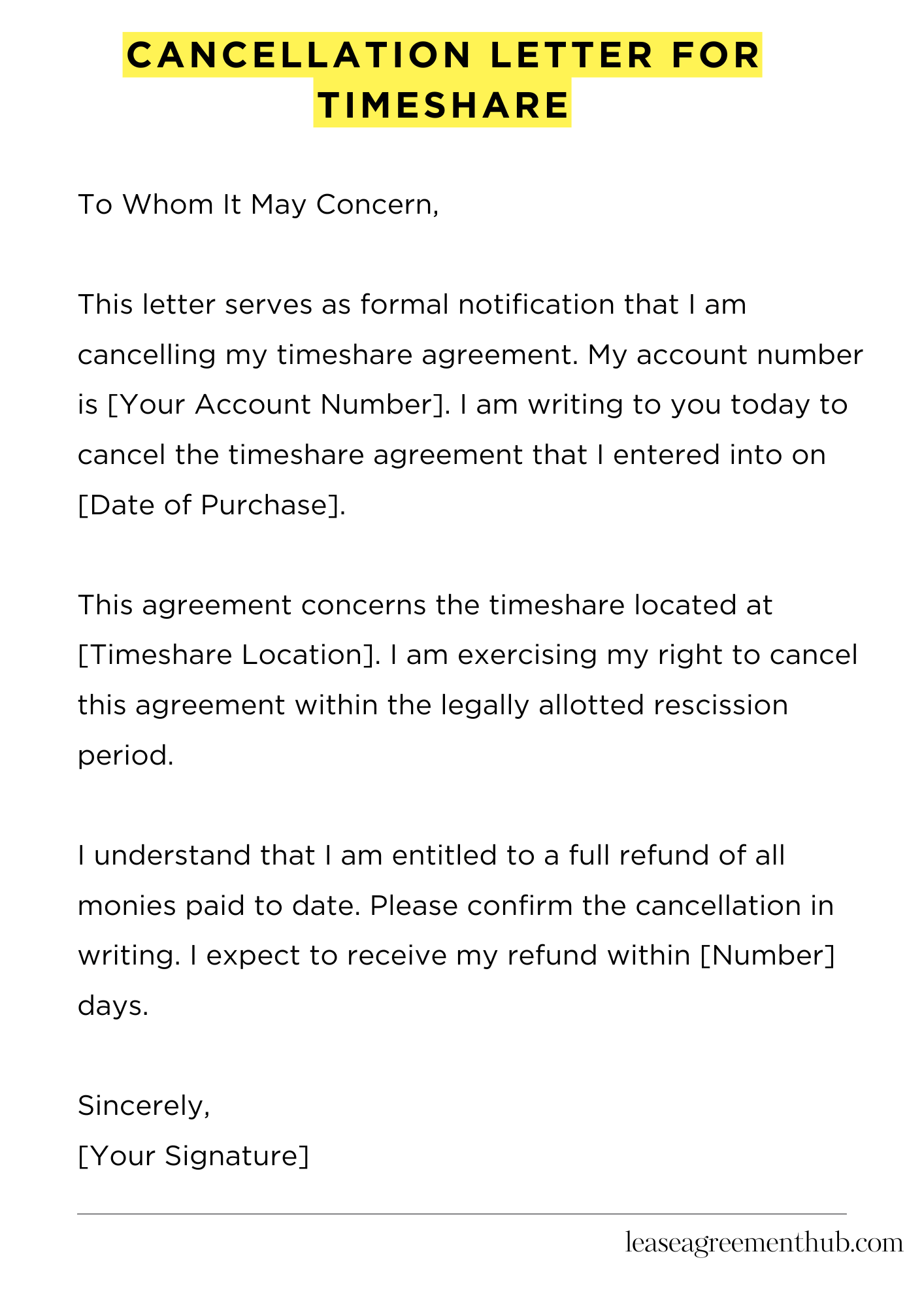 Cancellation Letter For Timeshare