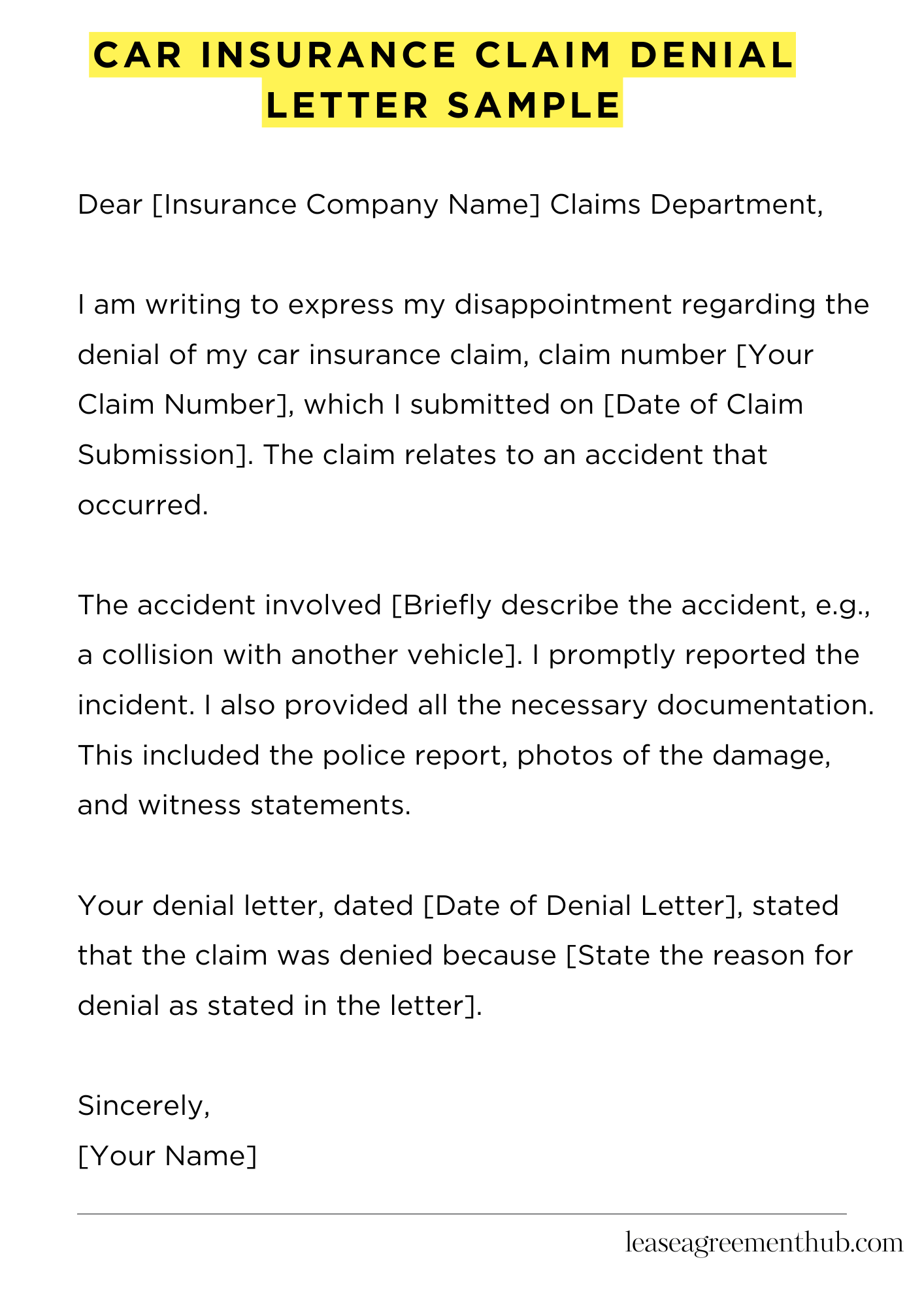 Car Insurance Claim Denial Letter Sample