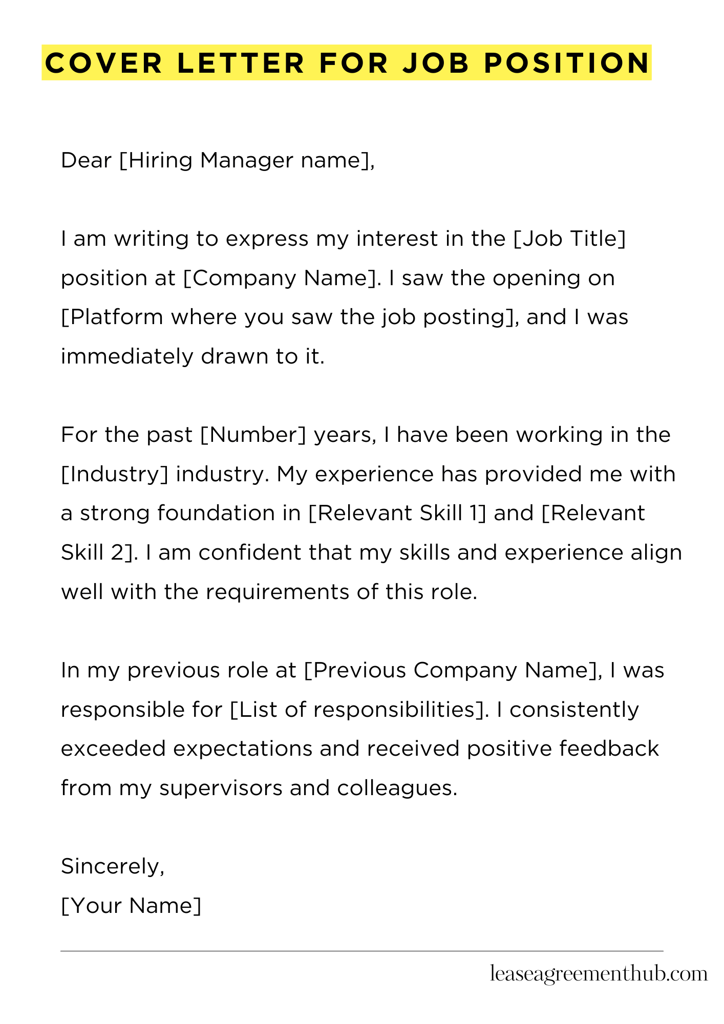 Cover Letter For Job Position