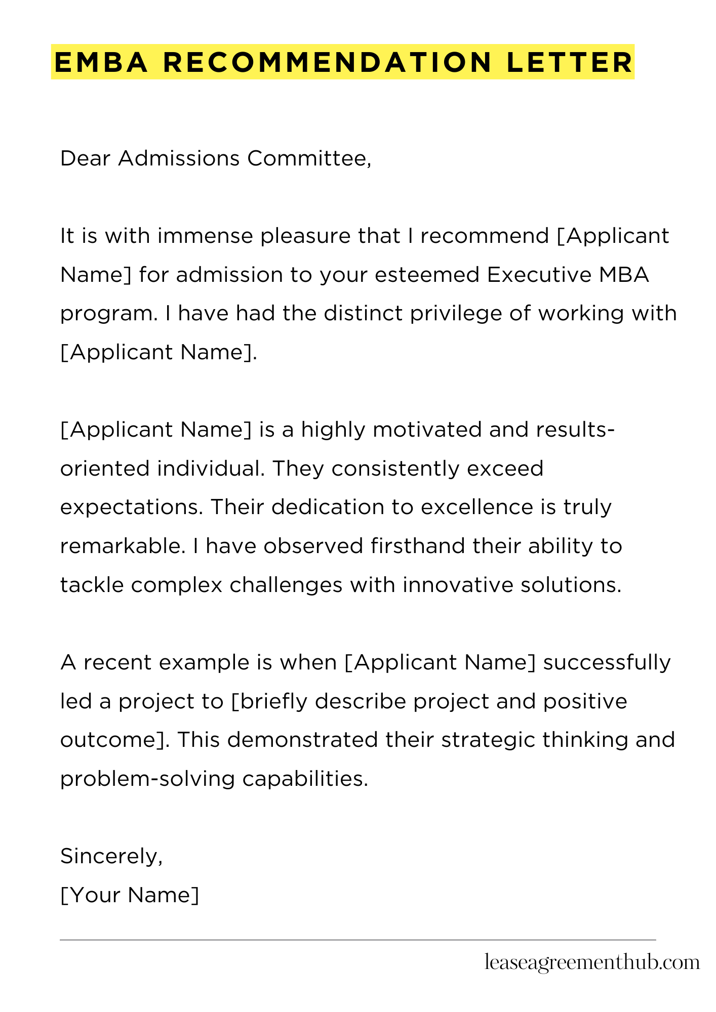 Emba Recommendation Letter