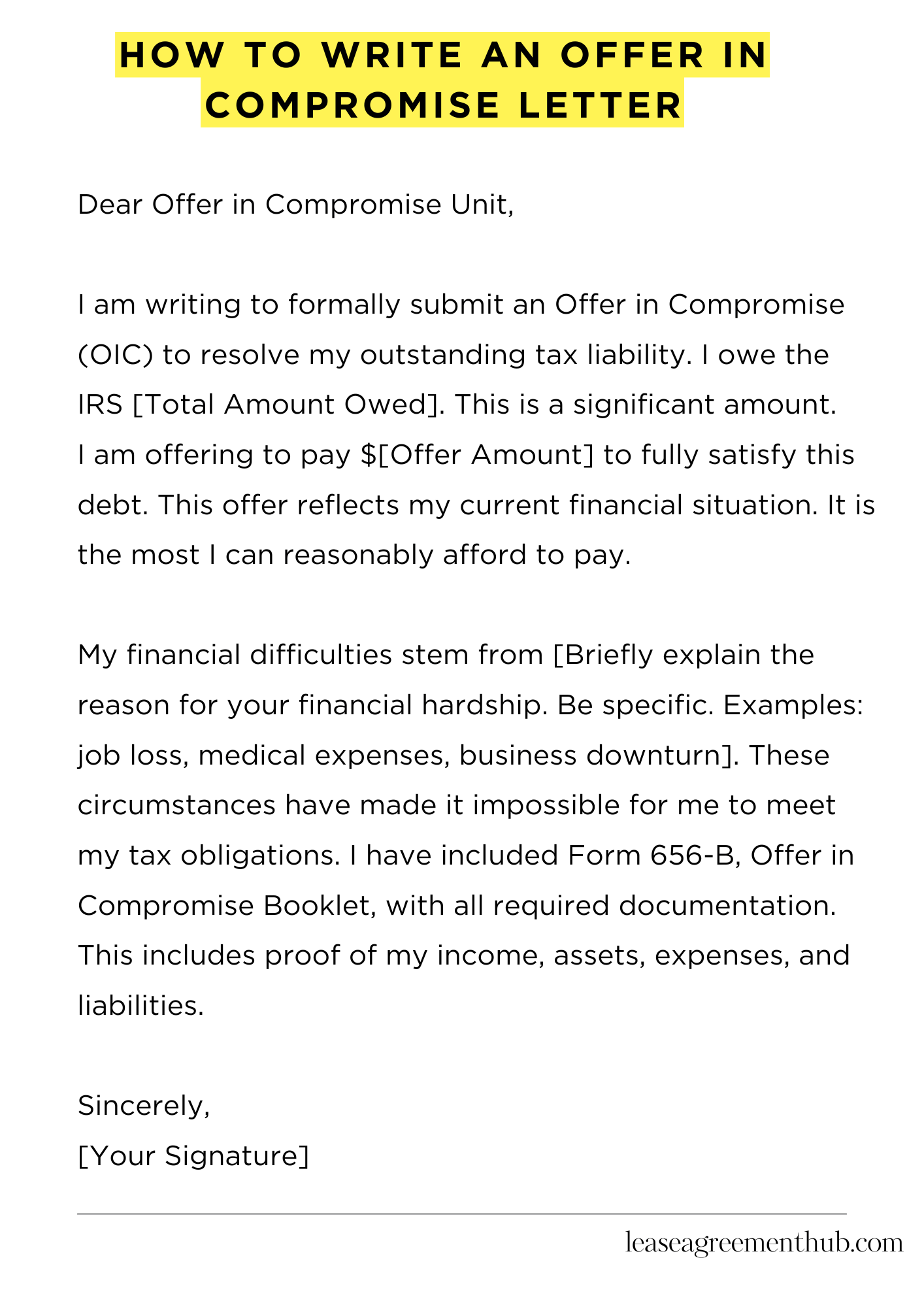 How To Write An Offer In Compromise Letter