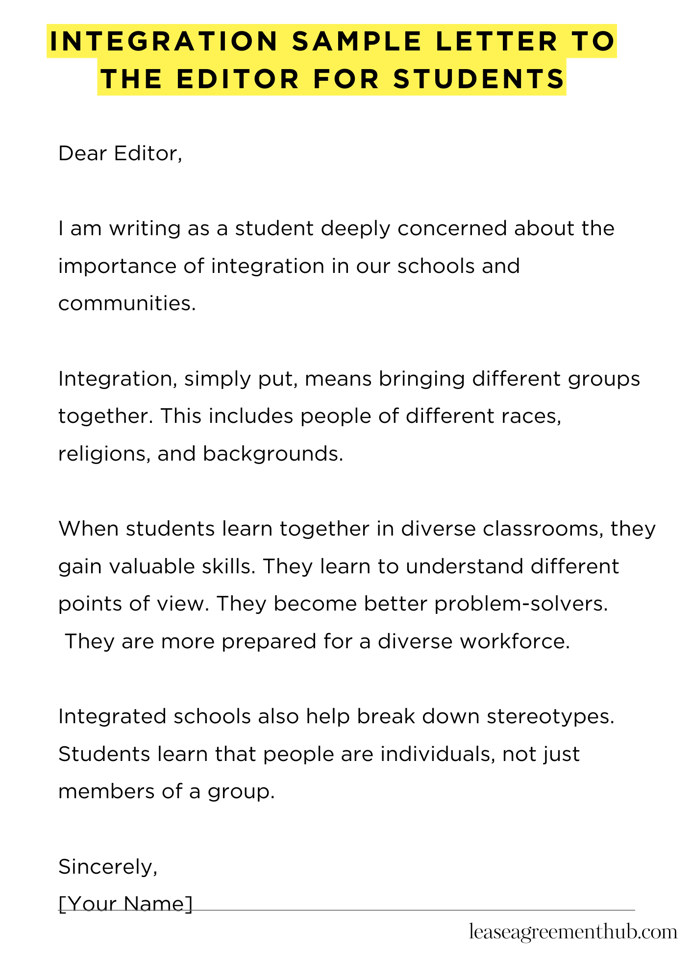 Integration Sample Letter To The Editor For Students