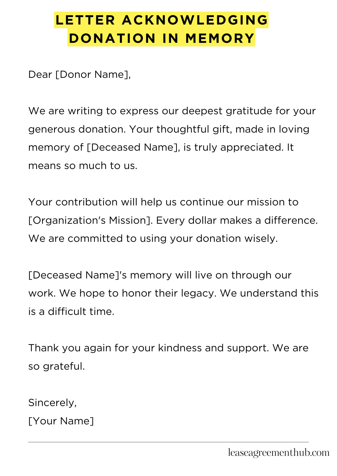 Letter Acknowledging Donation In Memory