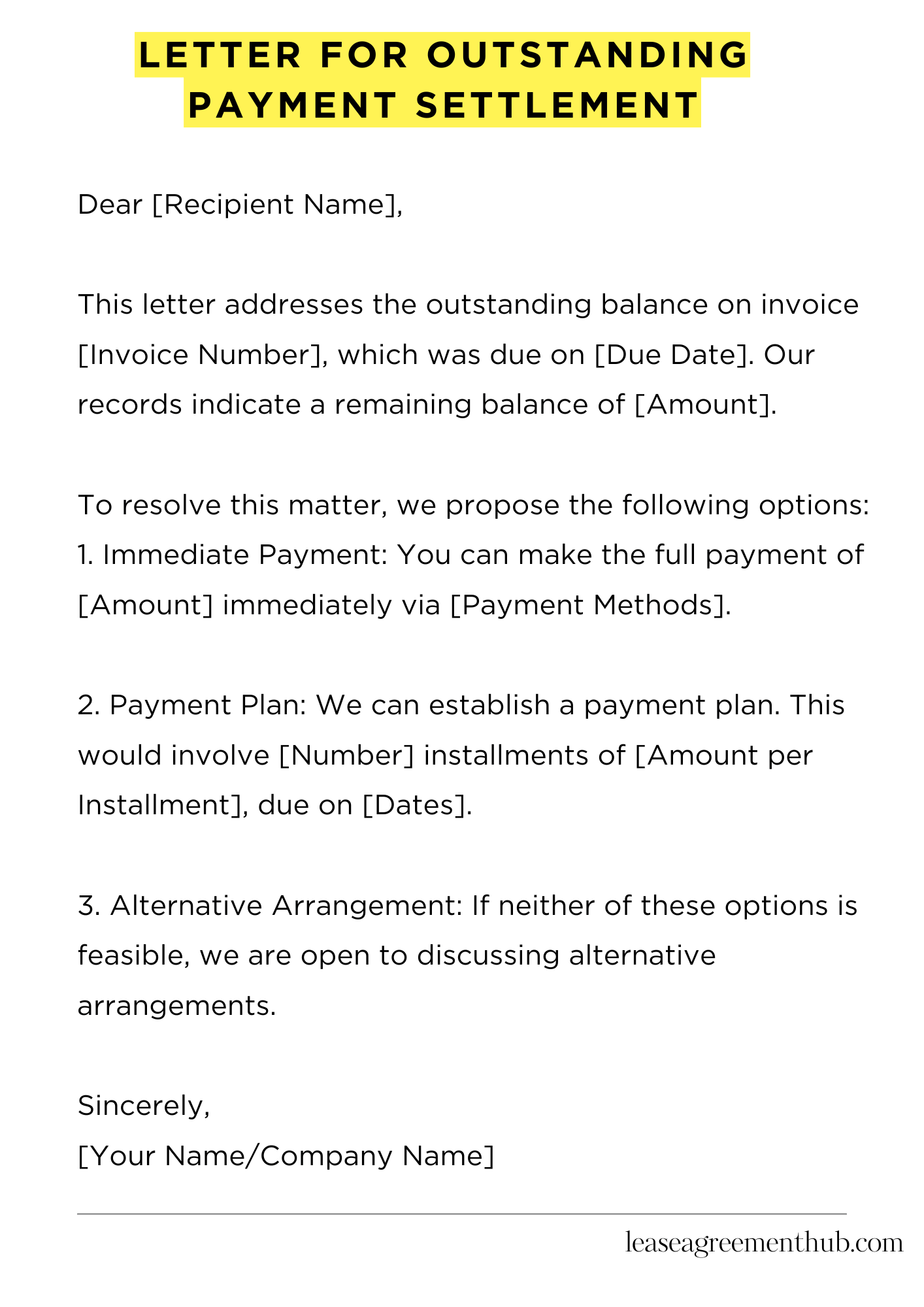 Letter For Outstanding Payment Settlement