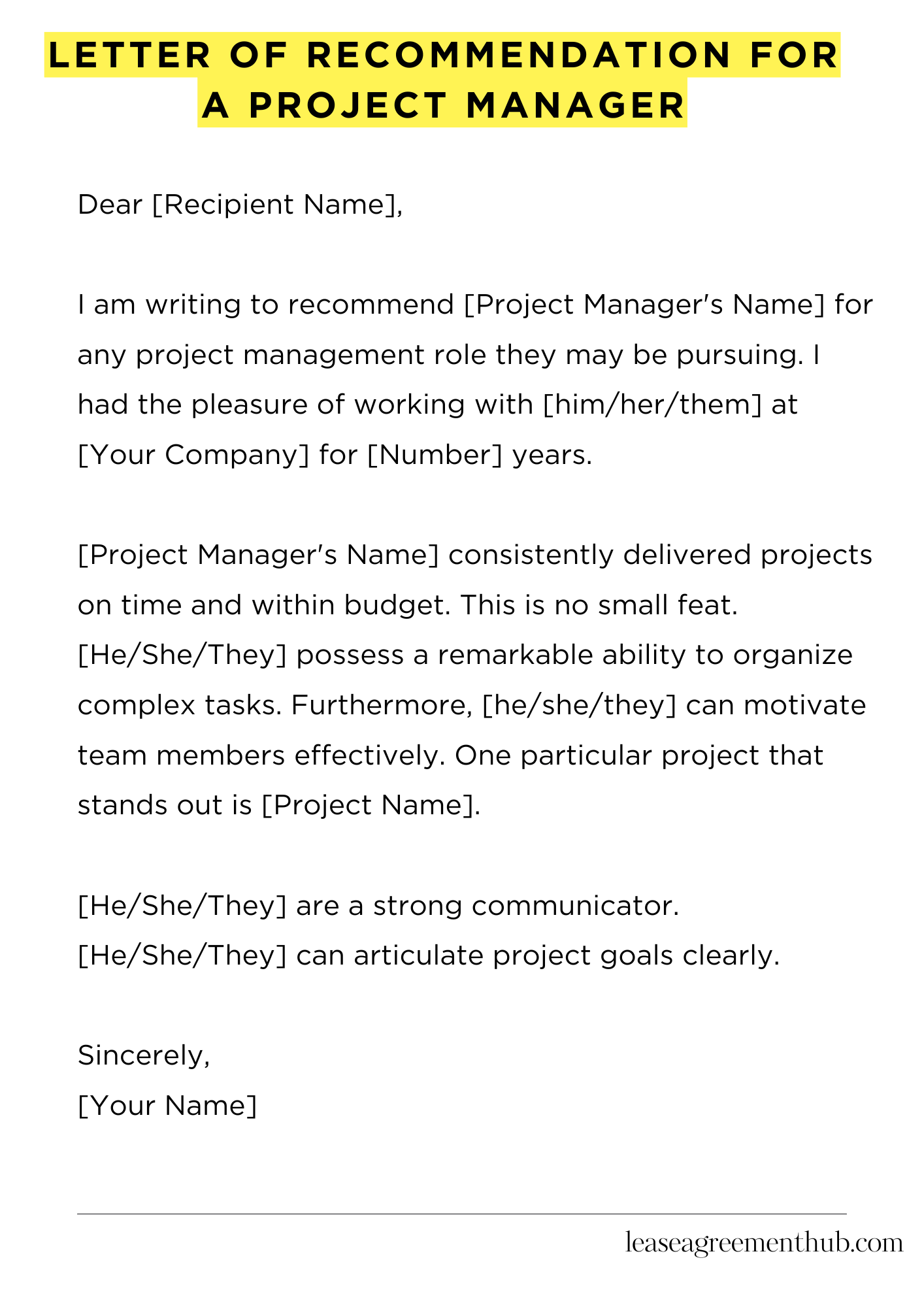 Letter Of Recommendation For A Project Manager