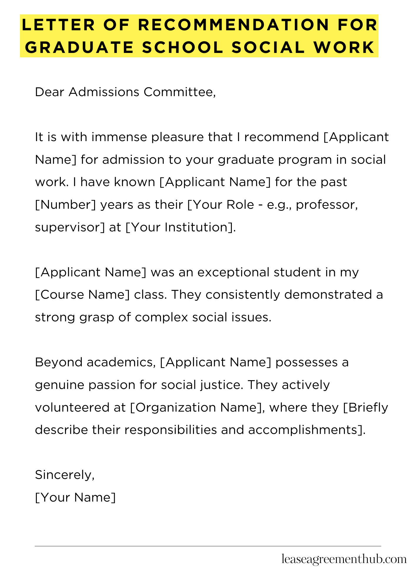 Letter Of Recommendation For Graduate School Social Work