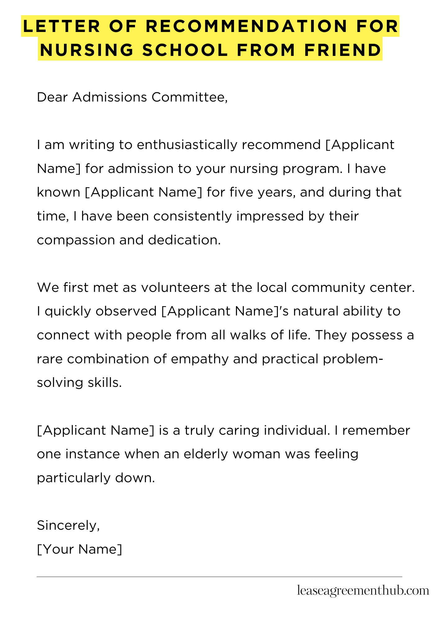 Letter Of Recommendation For Nursing School From Friend