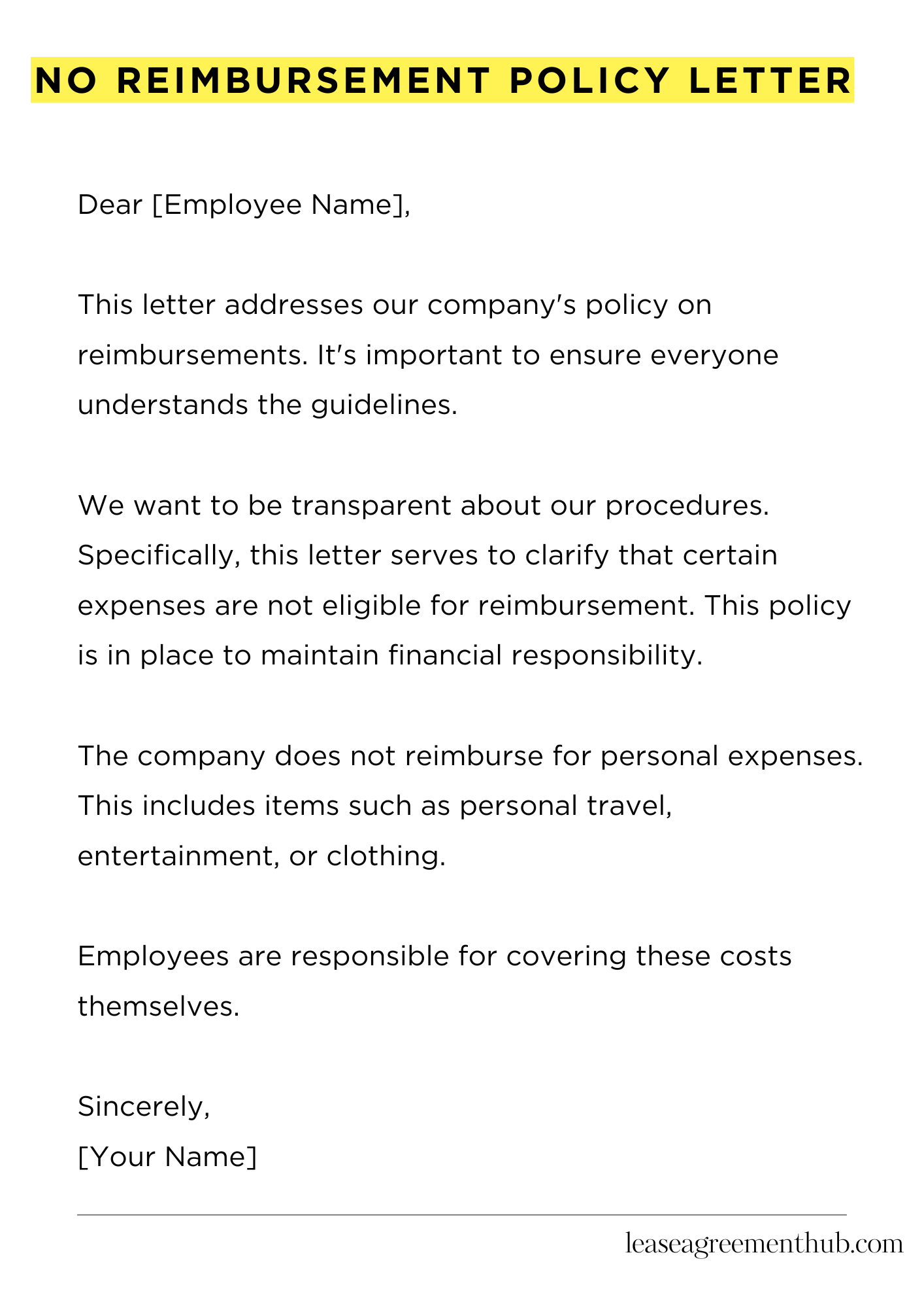 No Reimbursement Policy Letter