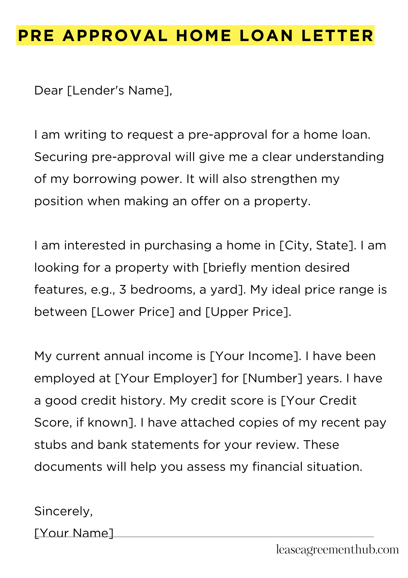 Pre Approval Home Loan Letter