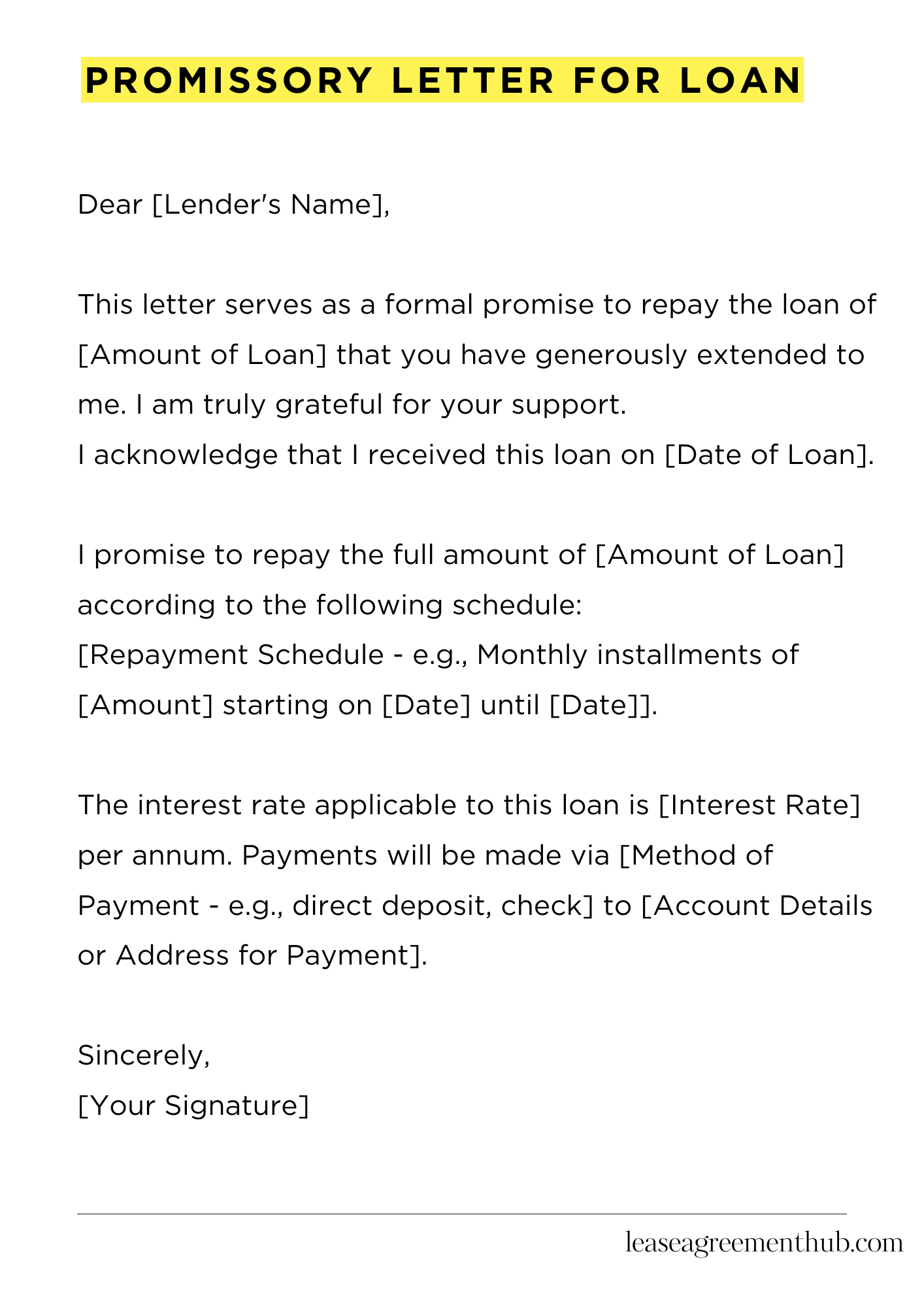 Promissory Letter For Loan