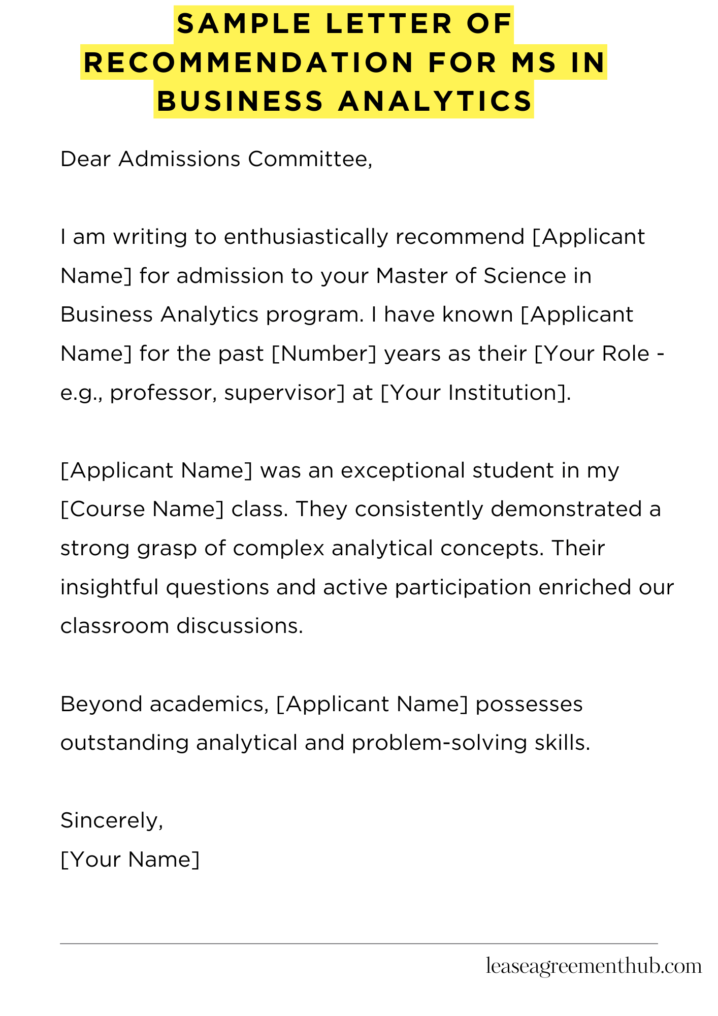 Sample Letter Of Recommendation For Ms In Business Analytics