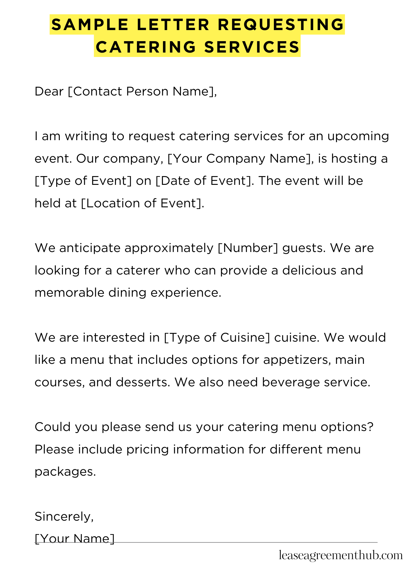 Sample Letter Requesting Catering Services