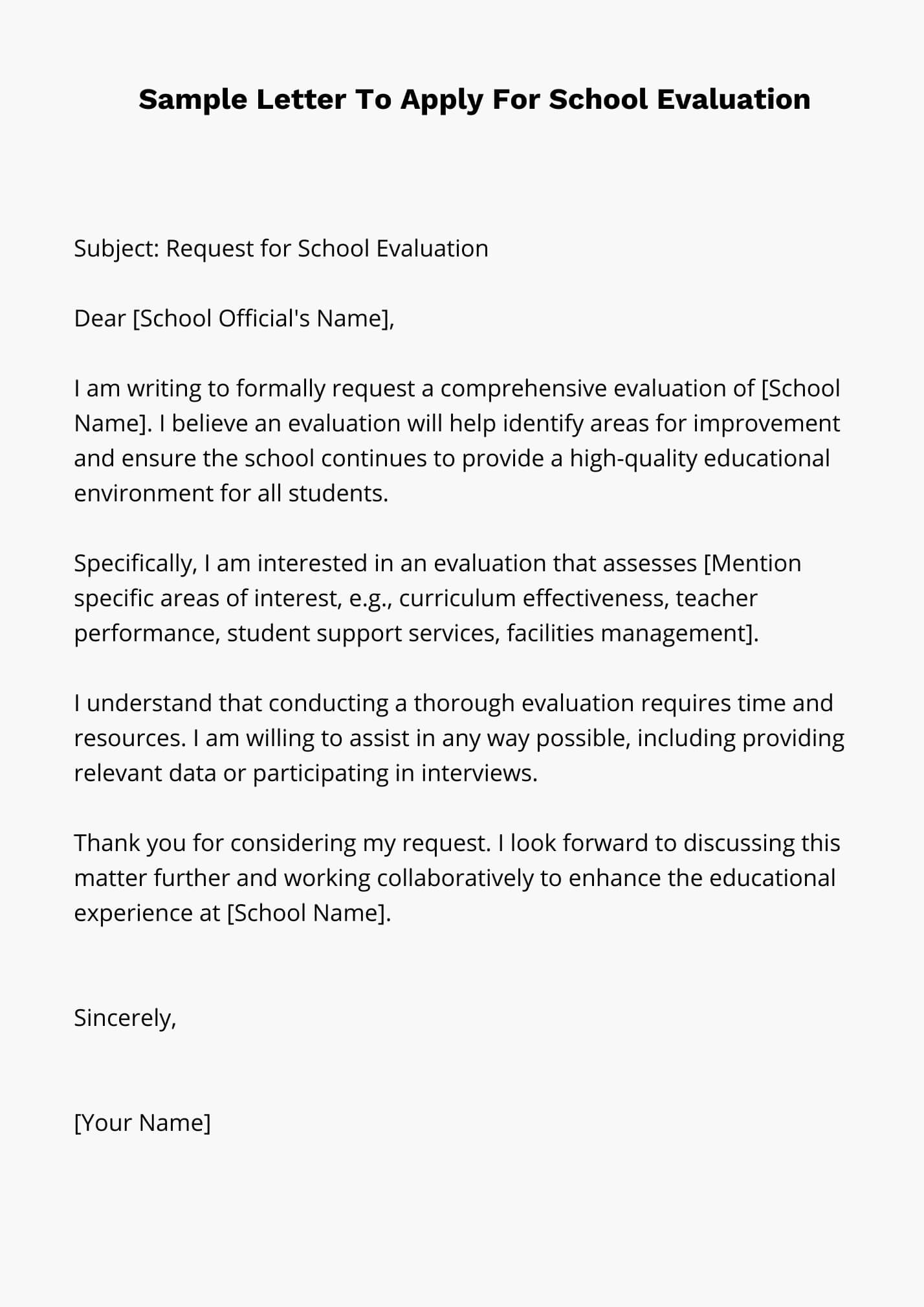 Sample Letter To Apply For School Evaluation
