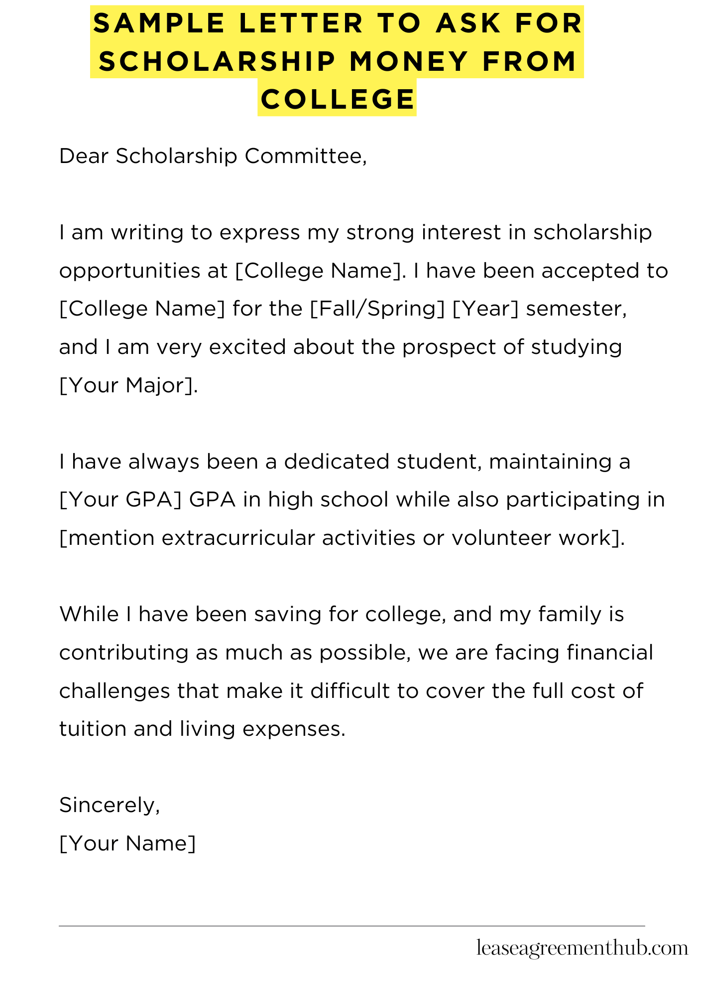 Sample Letter To Ask For Scholarship Money From College