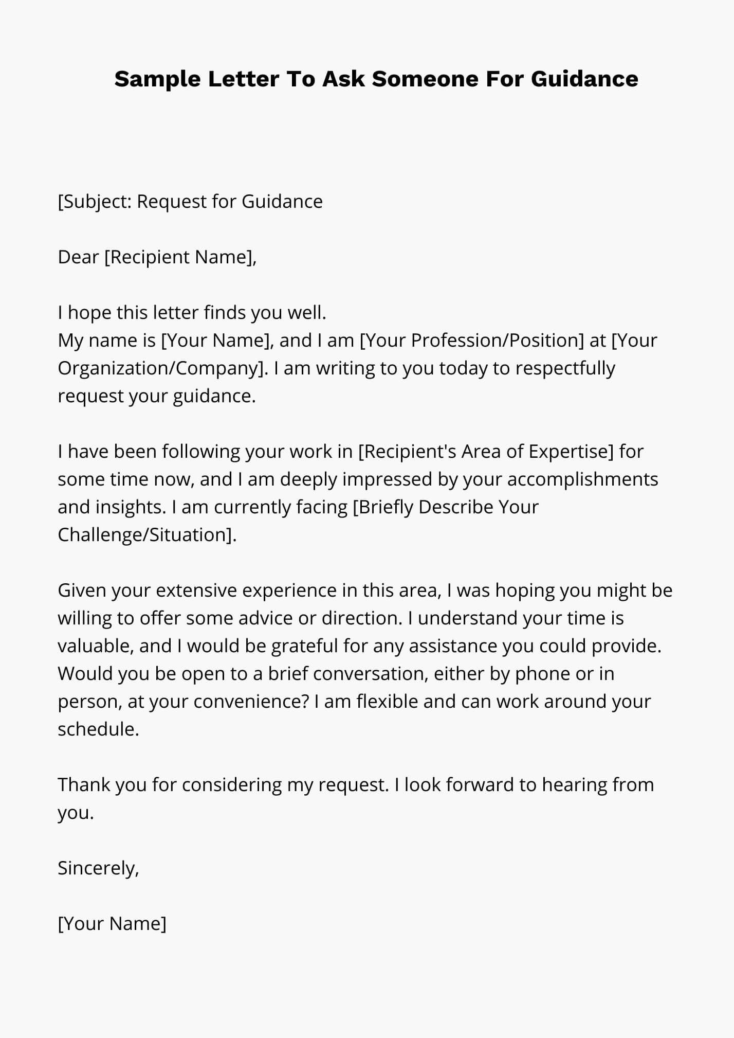 Sample Letter To Ask Someone For Guidance