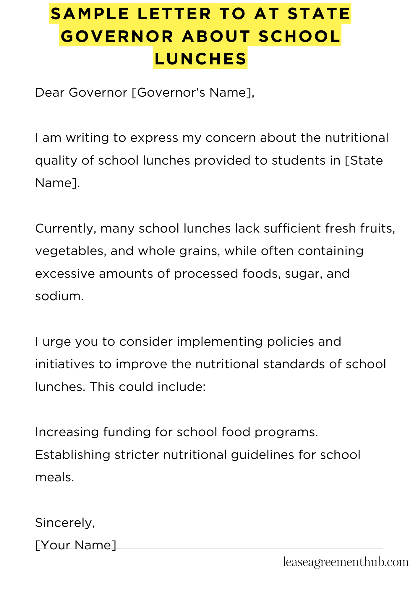 Sample Letter To At State Governor About School Lunches