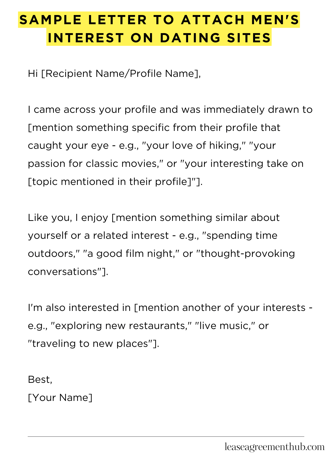 Sample Letter To Attach Men's Interest On Dating Sites