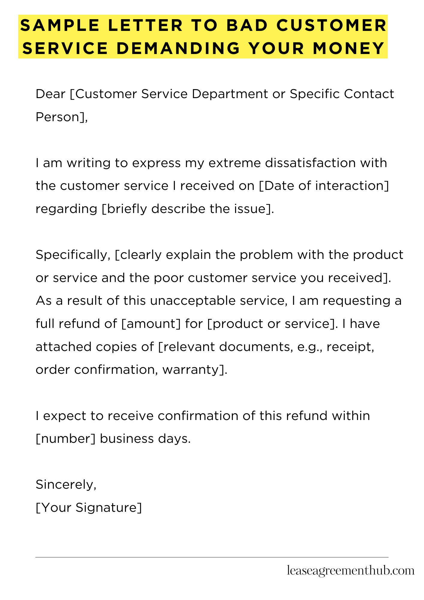 Sample Letter To Bad Customer Service Demanding Your Money