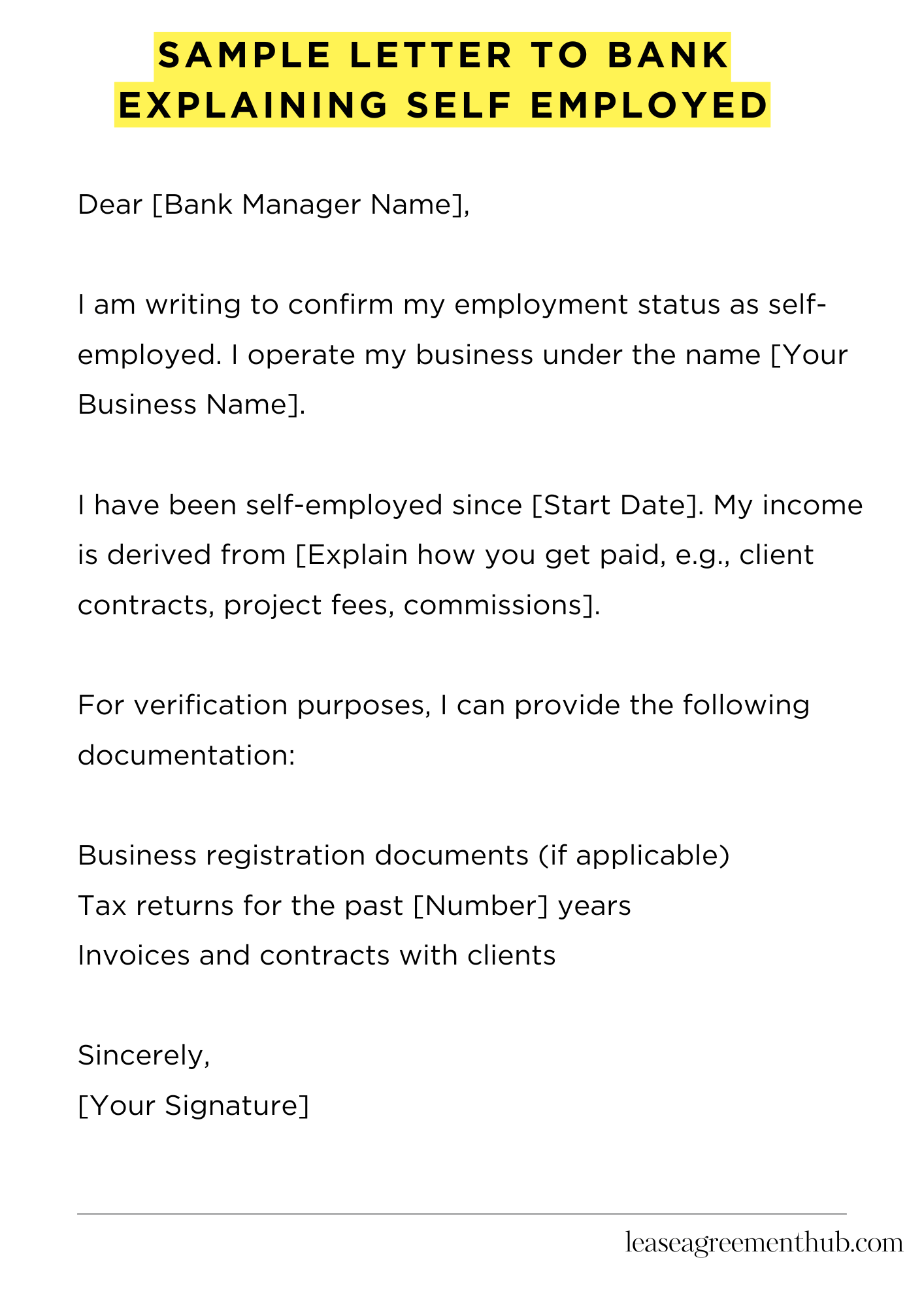 Sample Letter To Bank Explaining Self Employed