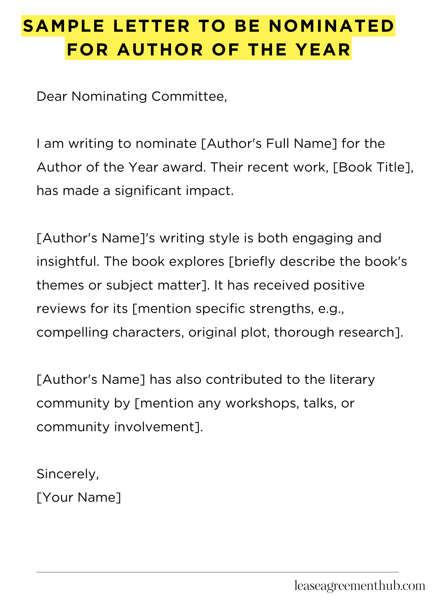 Sample Letter To Be Nominated For Author Of The Year