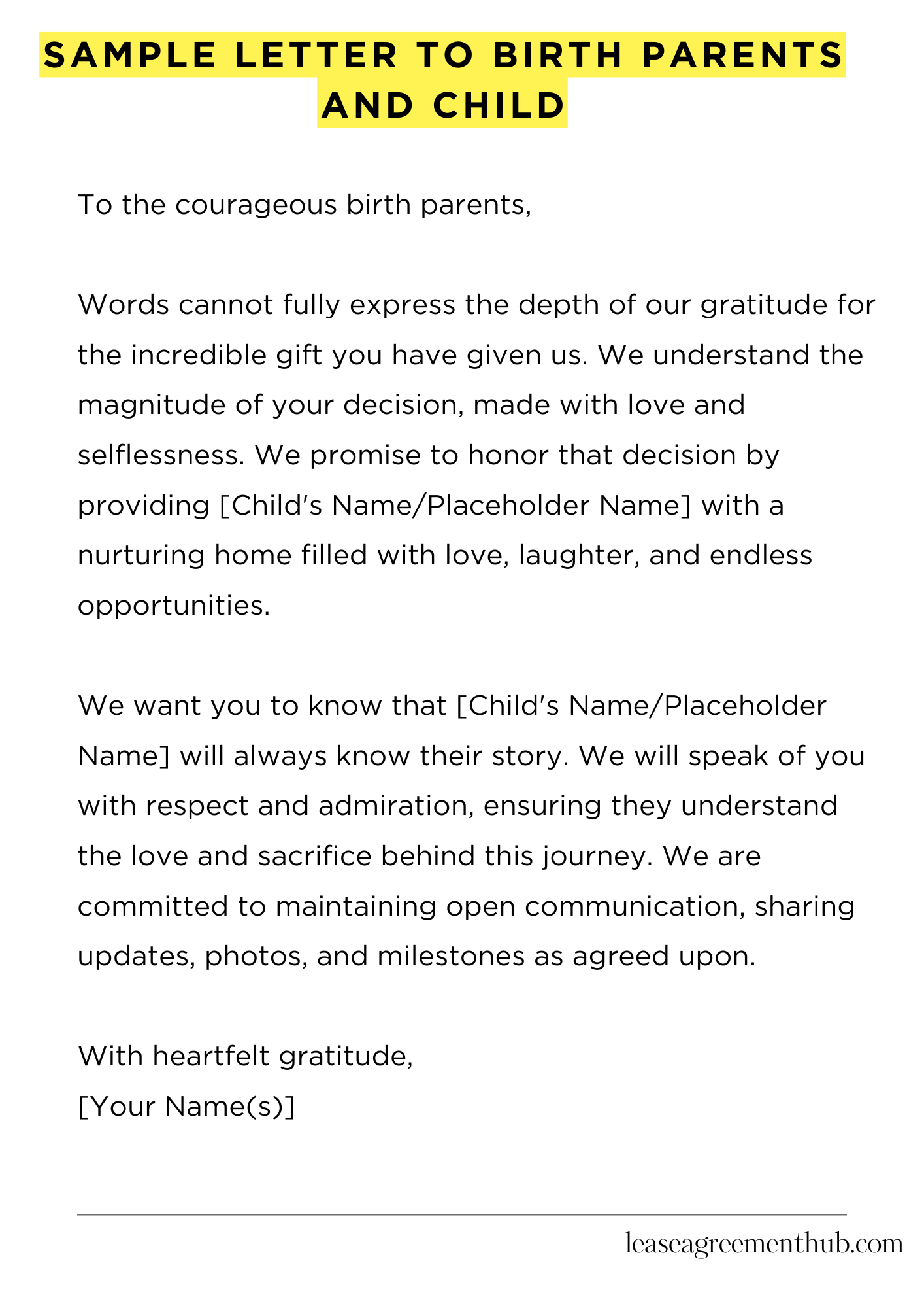 Sample Letter To Birth Parents And Child