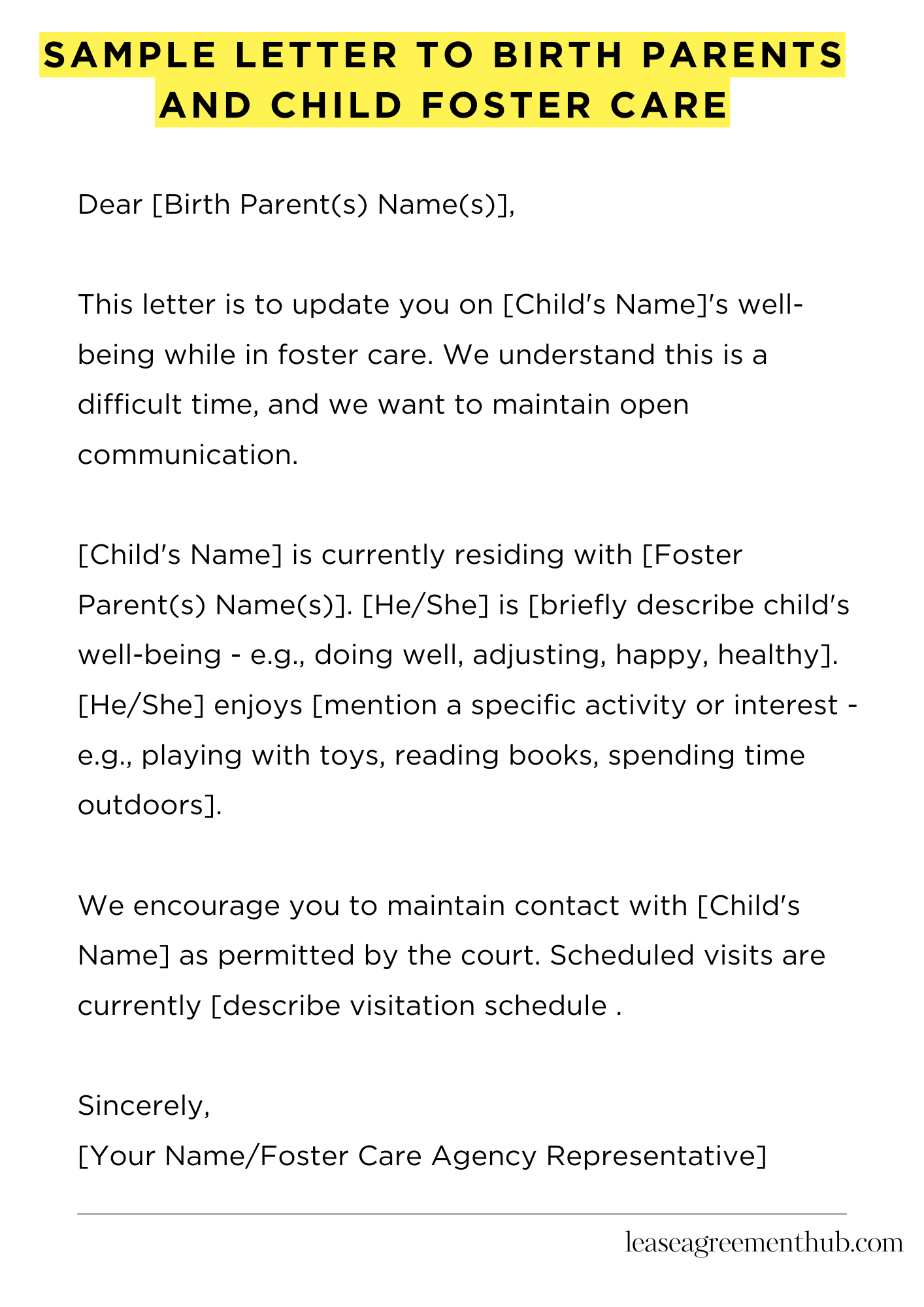 Sample Letter To Birth Parents And Child Foster Care