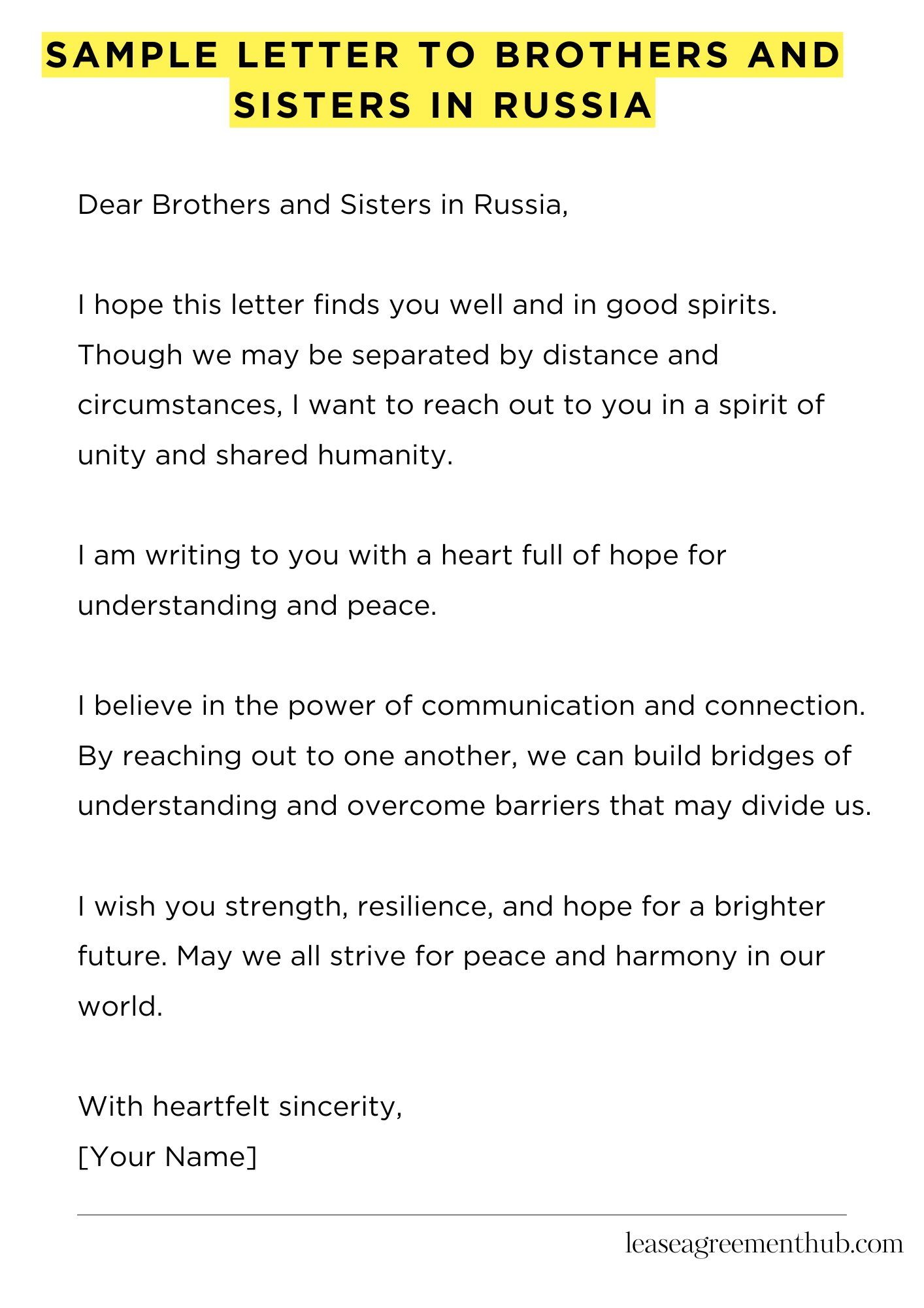 Sample Letter To Brothers And Sisters In Russia