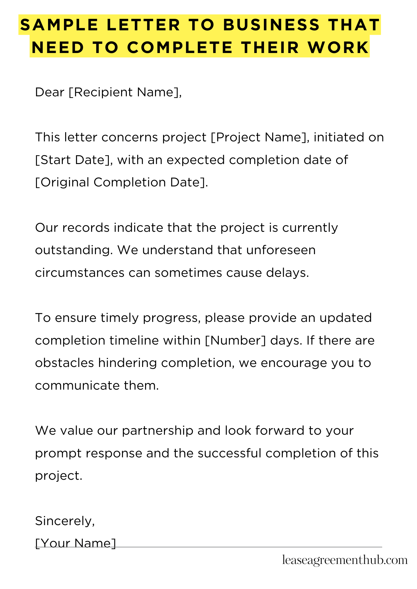Sample Letter To Business That Need To Complete Their Work